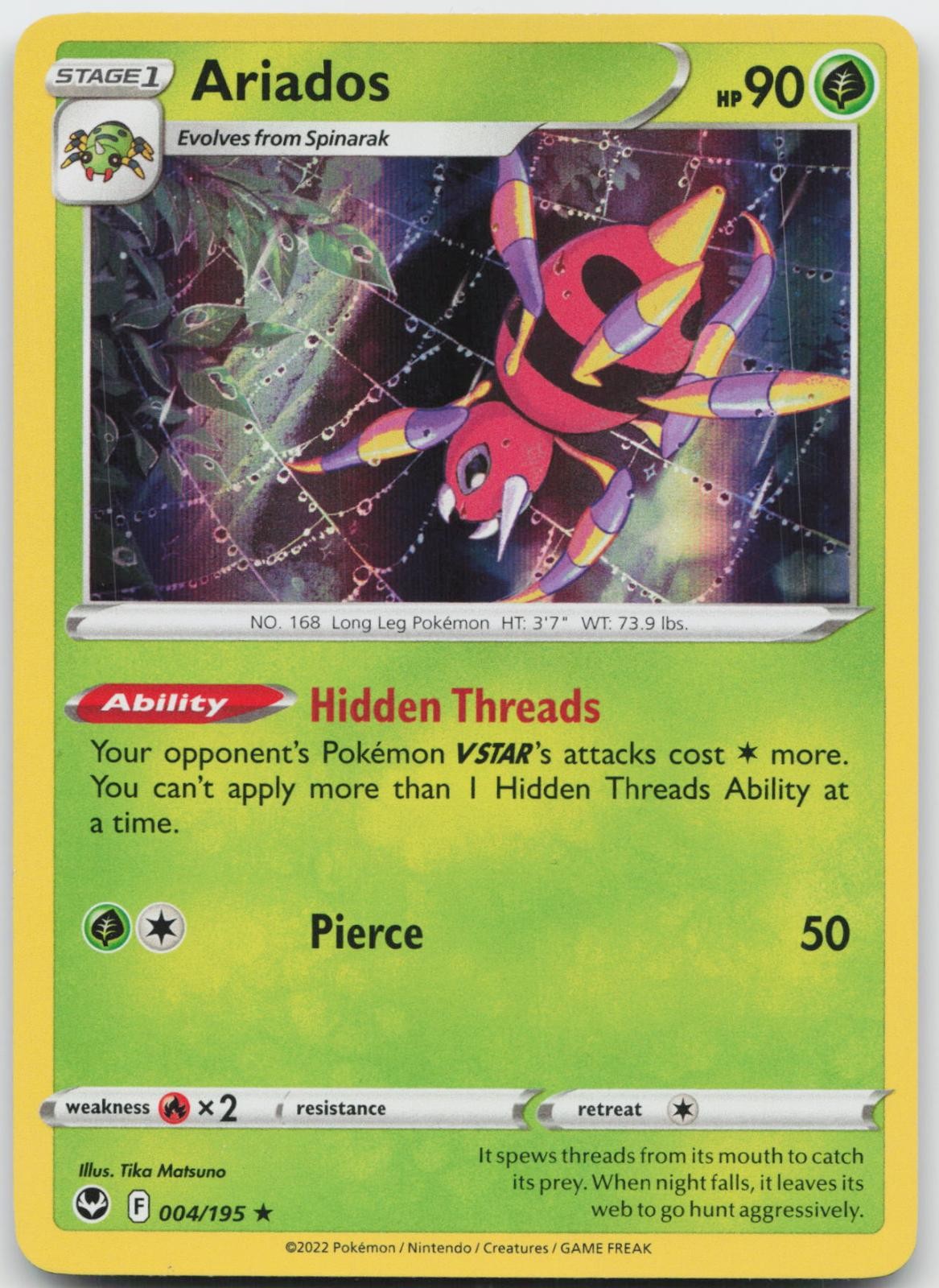Ariados 004/195 Holo Raro Pokemon Tempesta Argento quasi nuovo