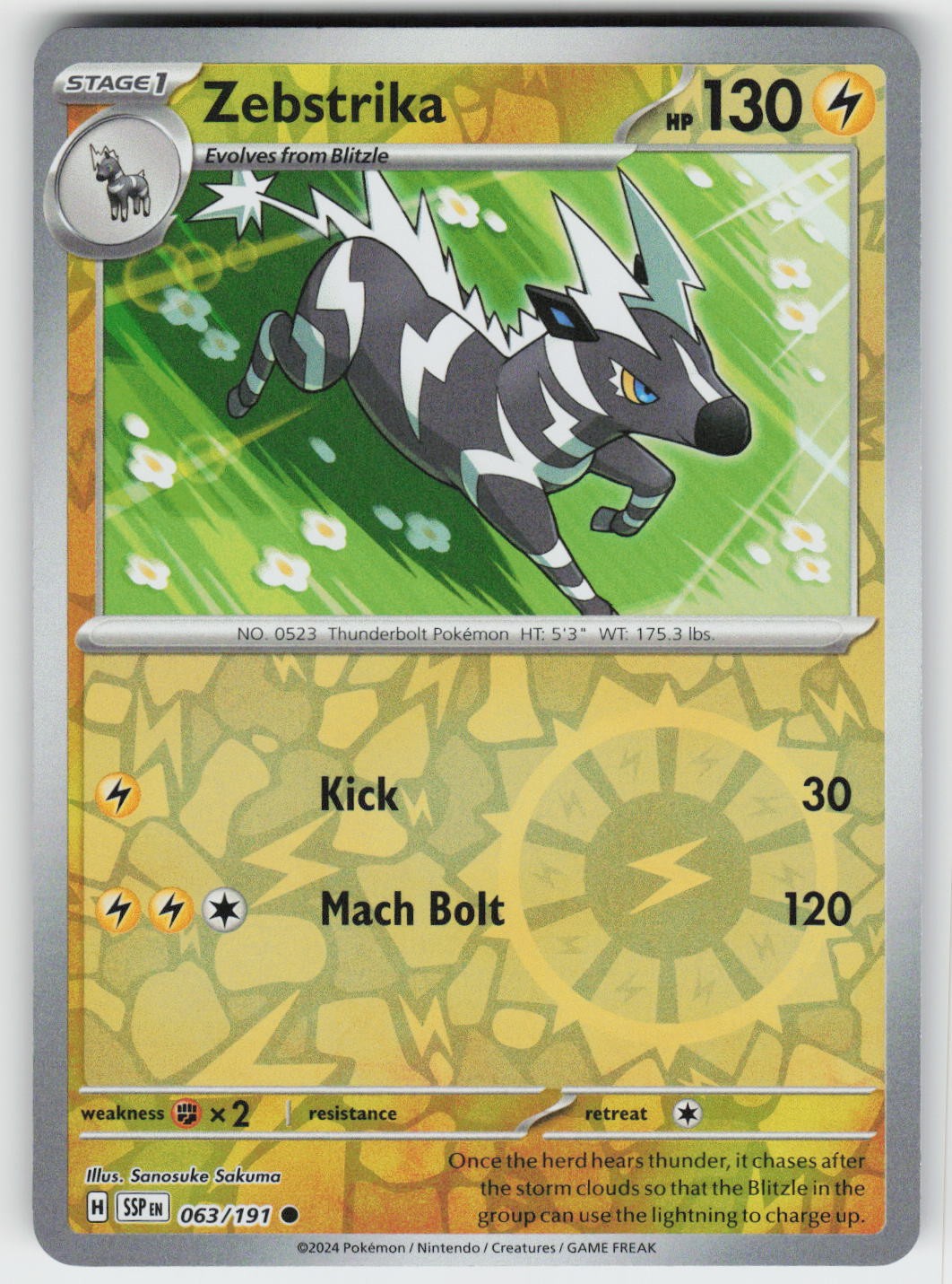 Zebstrika Reverse Holo Common SV08: Surging Sparks 063/191 NM