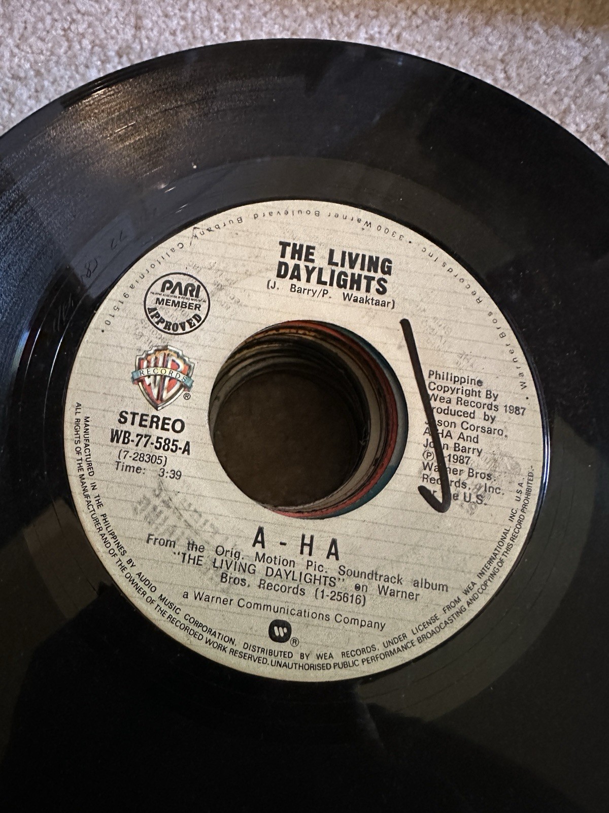 A-ha 45 rpm Philippines 7" The Living Daylights Aha