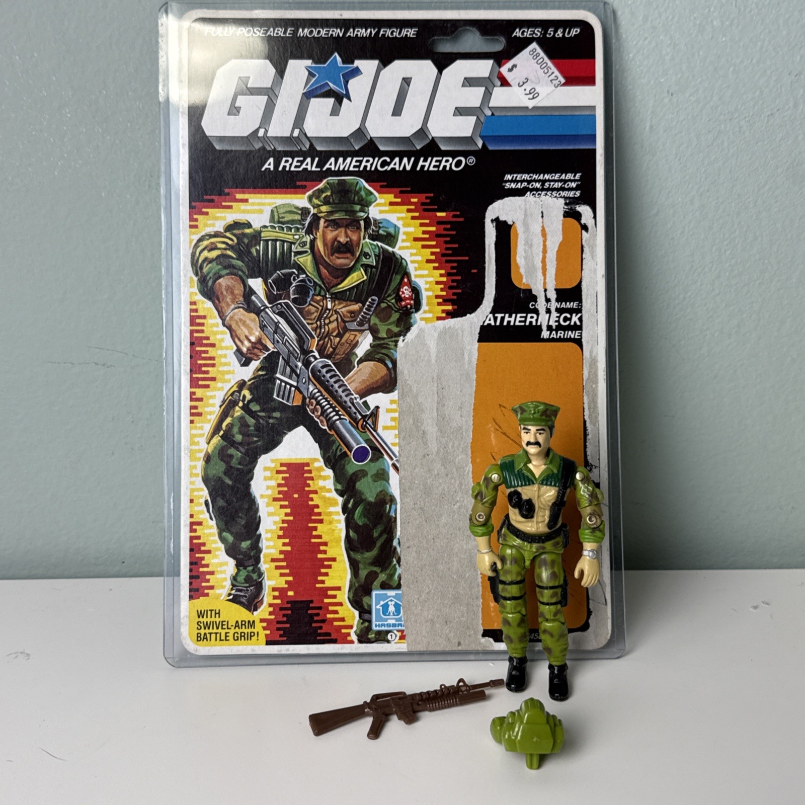 Collo in pelle USMC G.I. vintage 1986 Figurina GI Joe v1 3,75 ARAH Cardback Tight