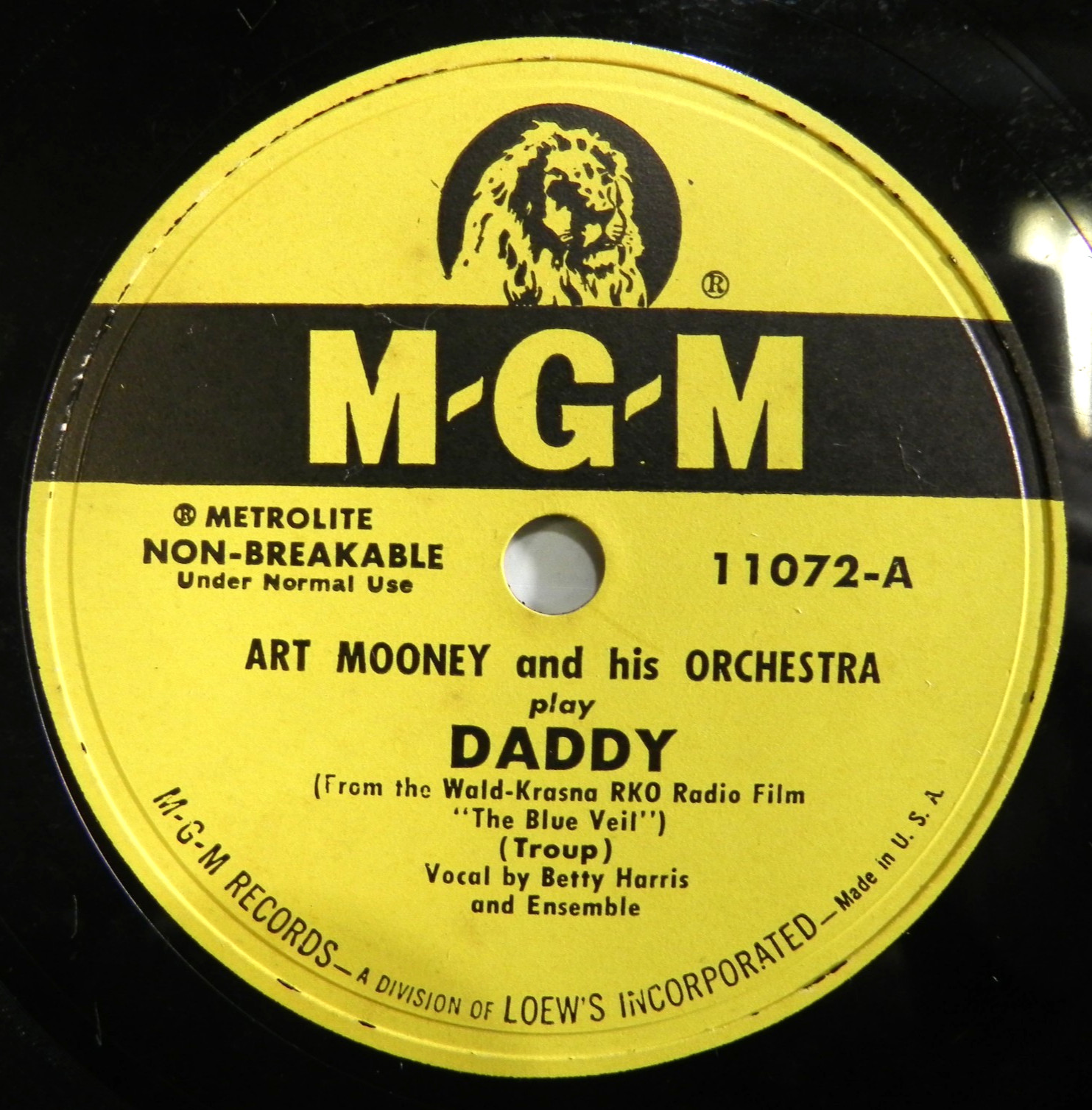 Art Mooney & His Orchestra – Daddy / The Tinkle Song 1951 MGM 11073 78 RPM