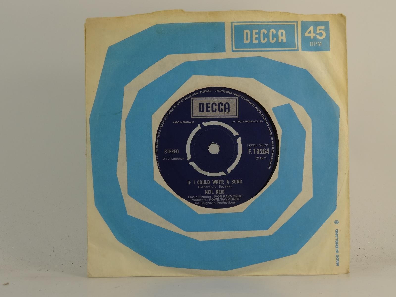 NEIL REID IF I COULD WRITE A SONG (78) 2 Track 7" Single plus Company Sleeve DEC