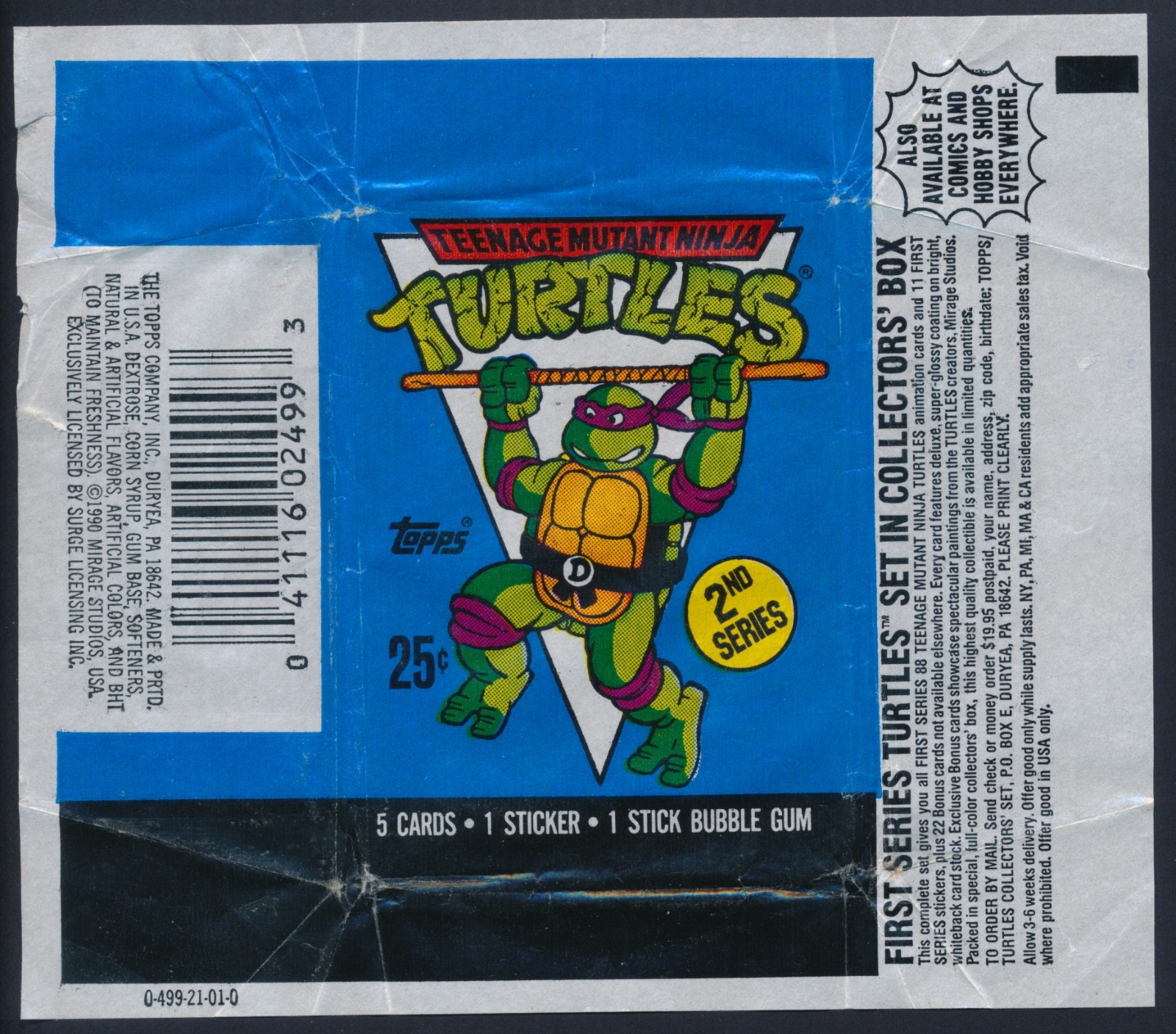 1989 Topps Teenage Mutant Ninja Turtles 2nd Series 6 card lot + Wrapper
