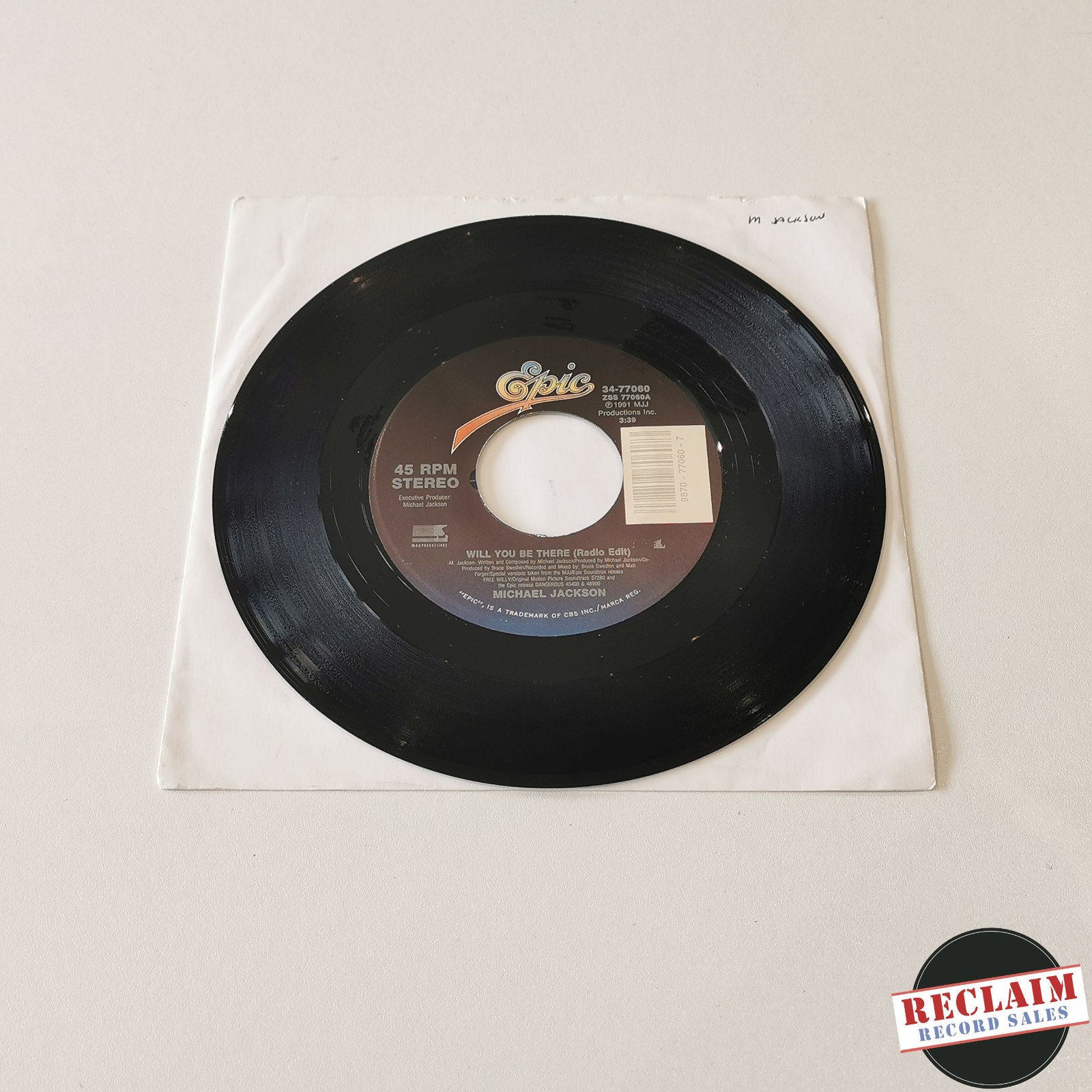 michael jackson - will you be there 7" vinyl record VG