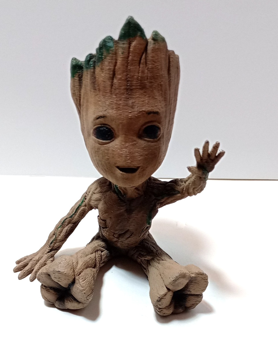 3D Printed Baby Groot Guardians of the Galaxy 2 Painted Sitting & Waving 5" Tall