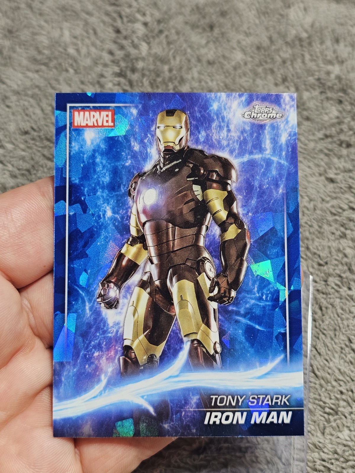 2025 Topps Chrome Marvel Sapphire Iron Man Robert Downey Jr. #1 The Avengers 