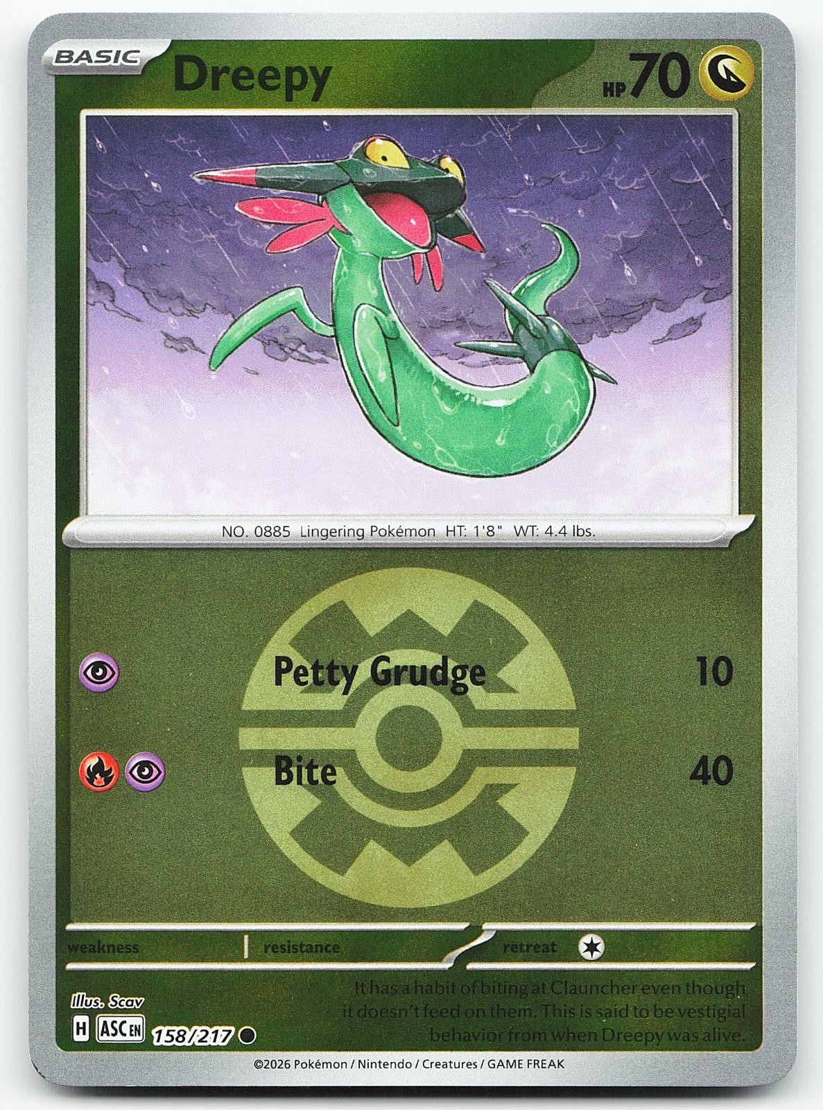 Pokemon Dreepy (Quick Ball) 158/217 Eroi Ascesi Comune Reverse Holo quasi nuovo