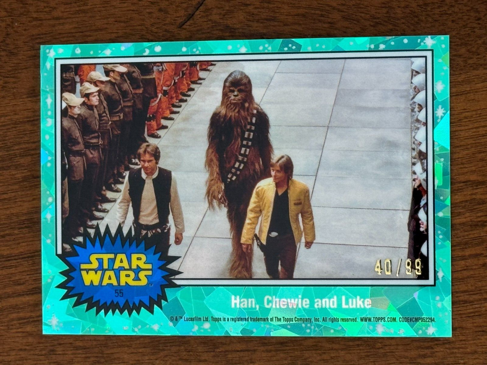 2022 Topps Star Wars SAPPHIRE Chrome Han, Chewie e Luke #55 Aqua /99