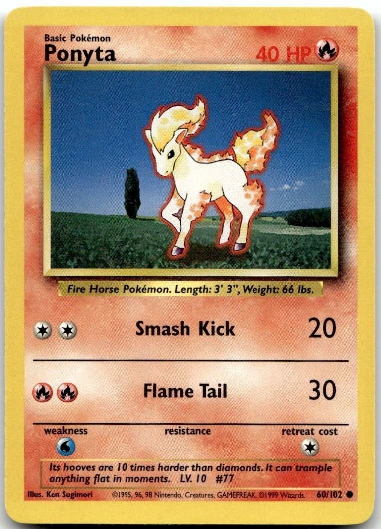 Ponyta Base Set #060/102 Pokemon TCG Card LP