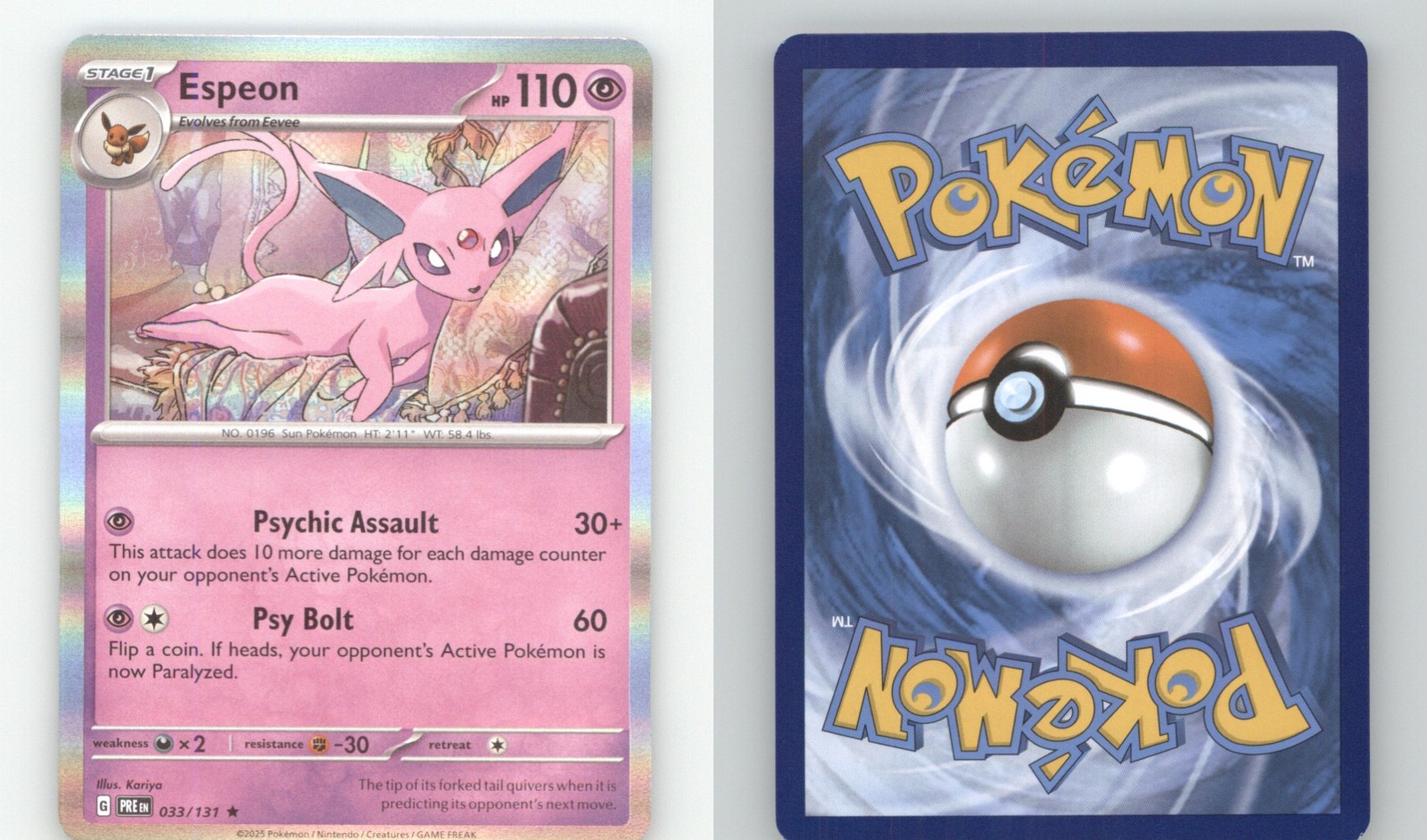 ESPEON 033/131 HOLO RARE SV: PRISMATIC EVOLUTIONS POKEMON HOLO NEAR MINT