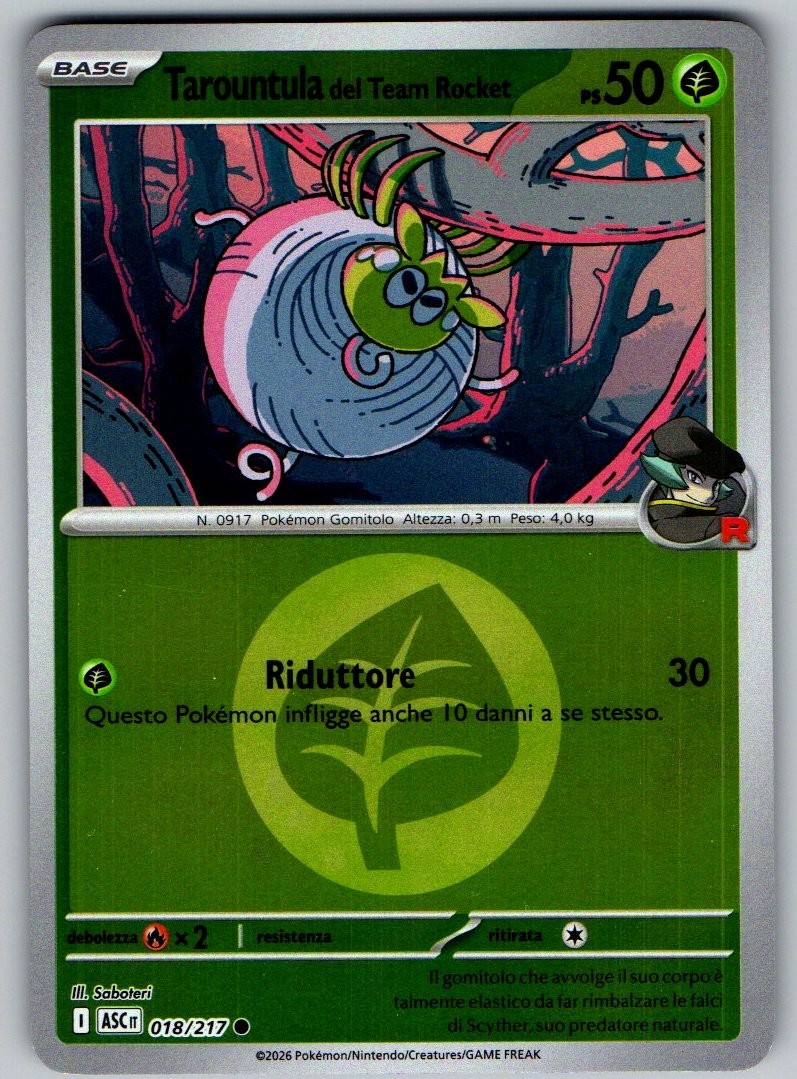 Tarountula del Team Rocket 018/217 Reverse Energia Ascesa Eroica Carta ITA NM