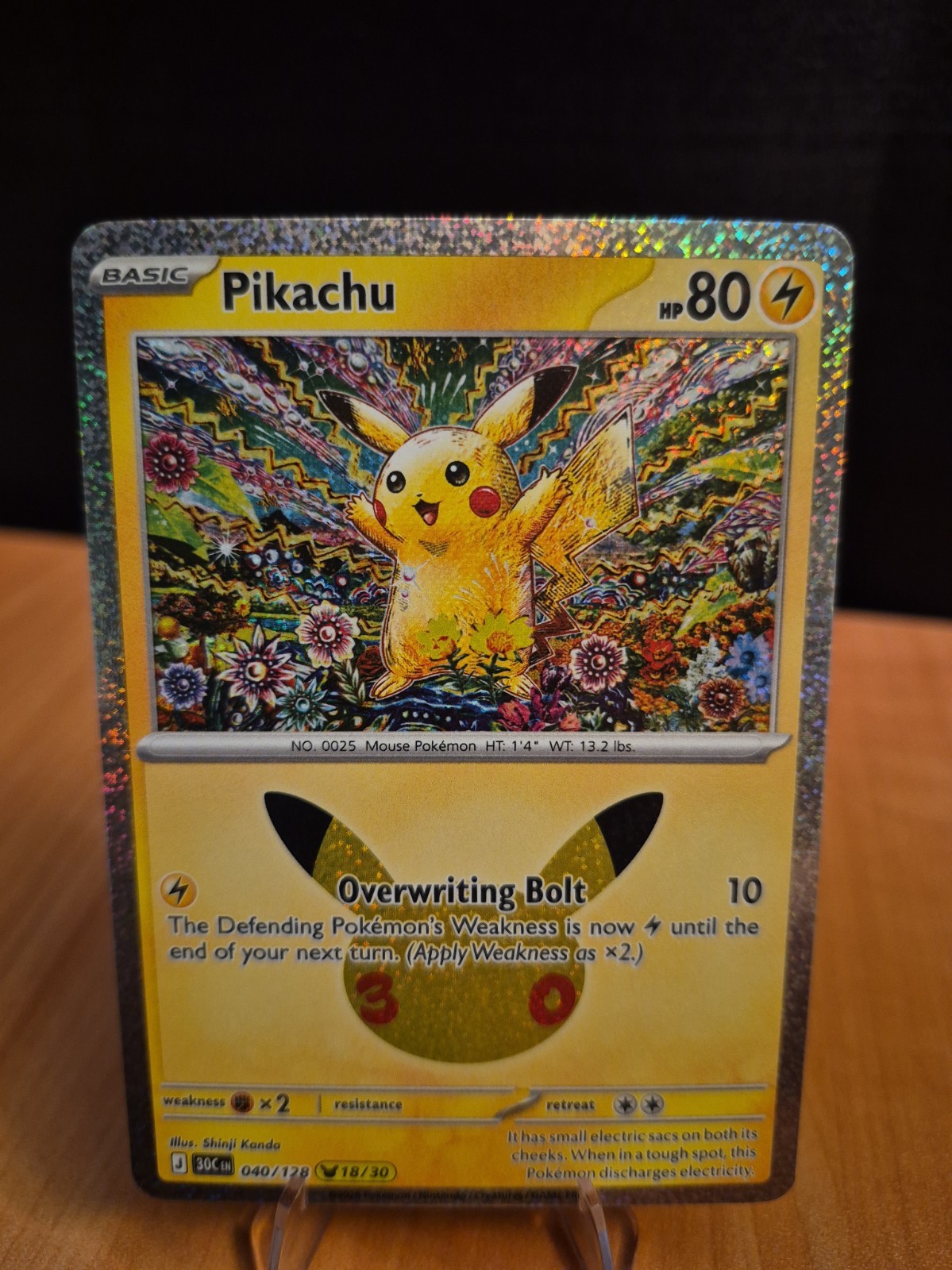 Pokemon 30th Celebration Anniversary Card Rare HOLO Pikachu 40/128  (18/30)