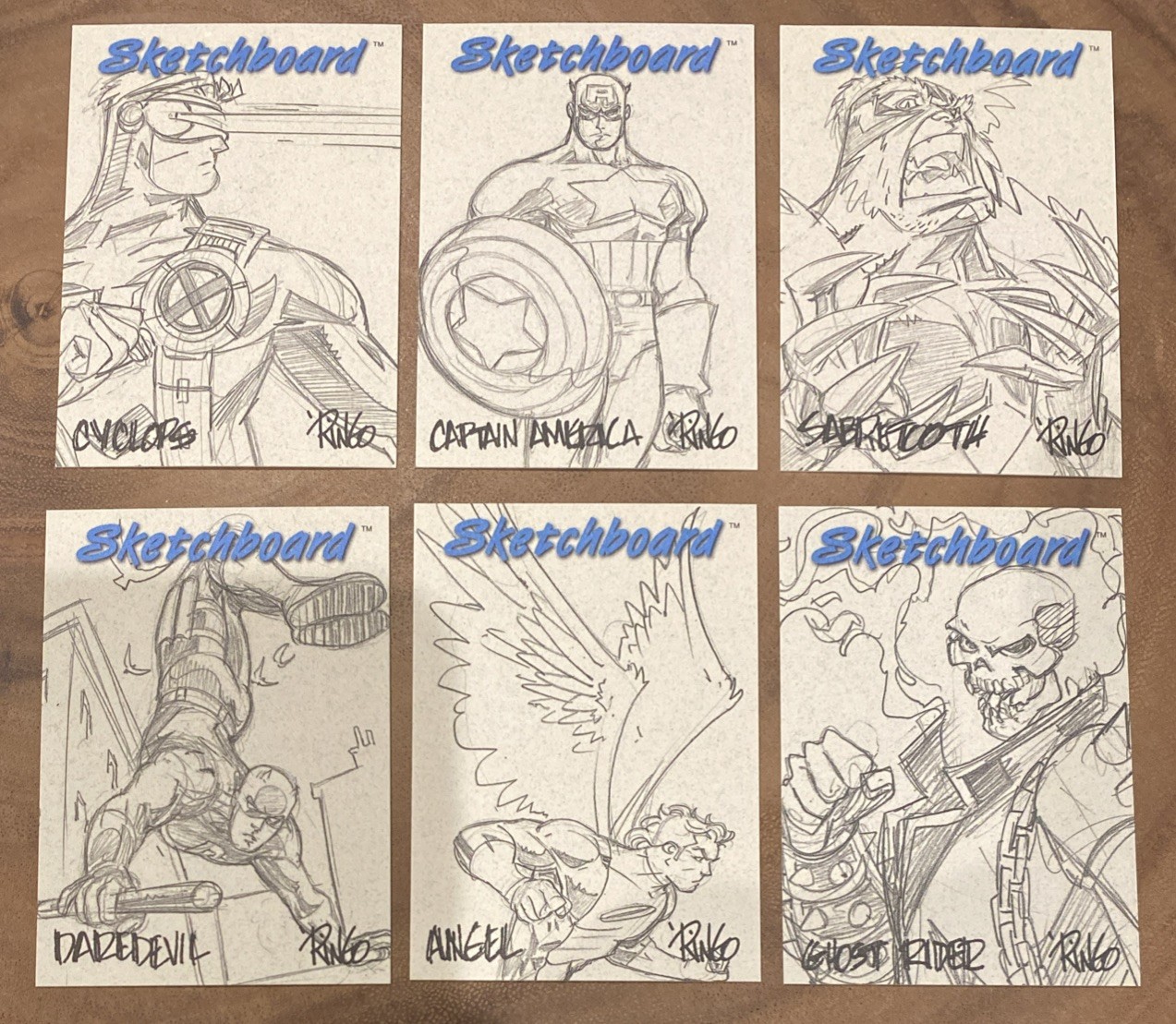 1998 MARVEL CREATORS COLLECTION GRAY SKETCHBOARD CYCLOPS CAPTAIN AMERICA 6 CARDS