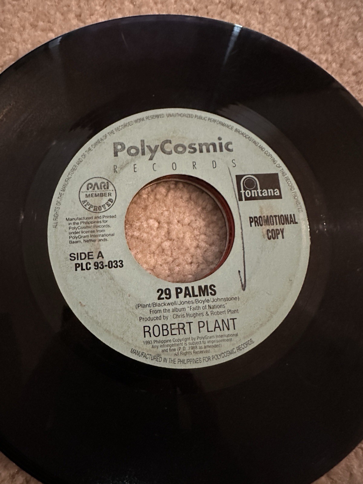 Robert Plant 45 rpm Philippines 7" 29 Palms Led Zeppelin