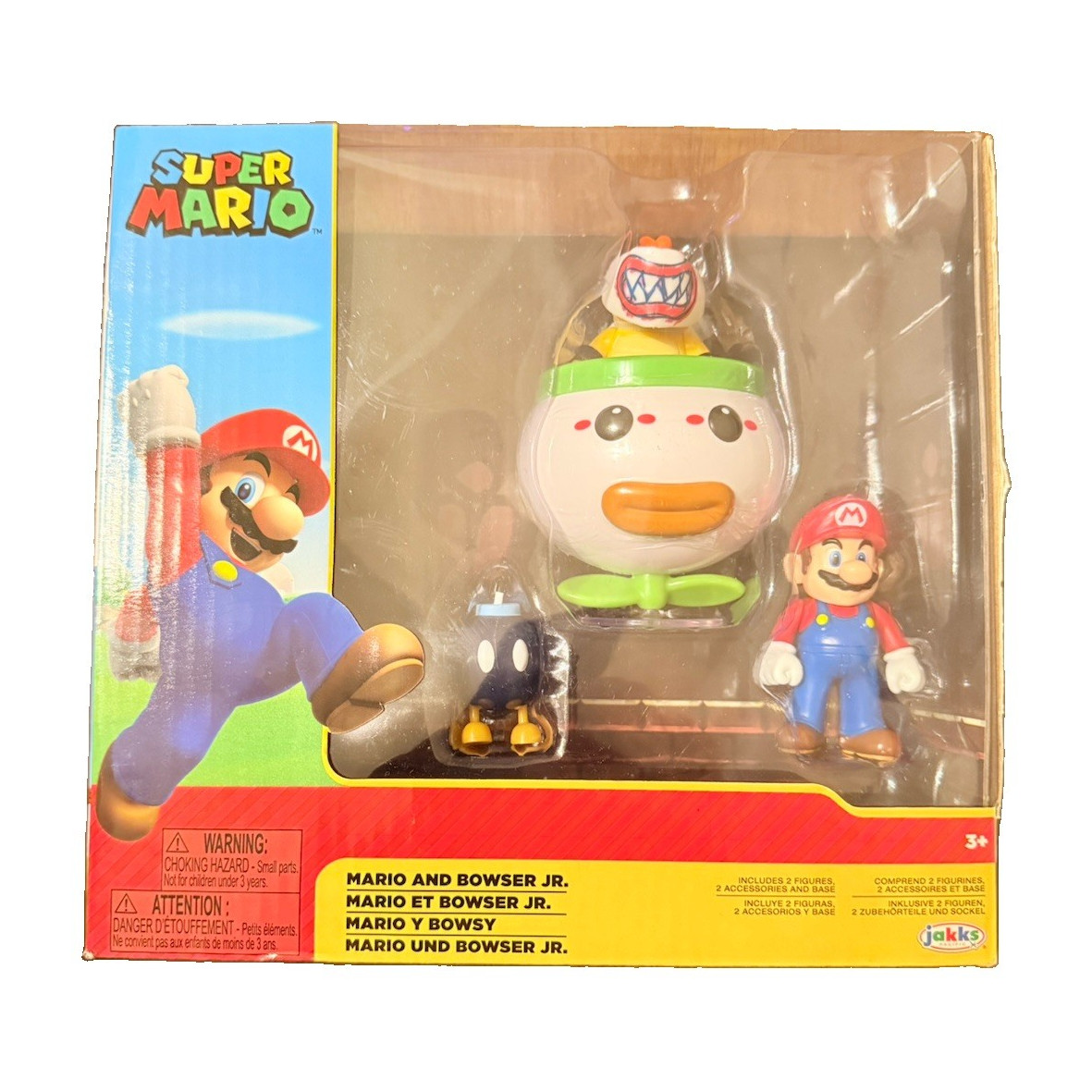 NUOVO Super Mario Bowser Jr Clown Car 2,5" Figure Pack Bob-omb Jakks Pacific Giocattolo