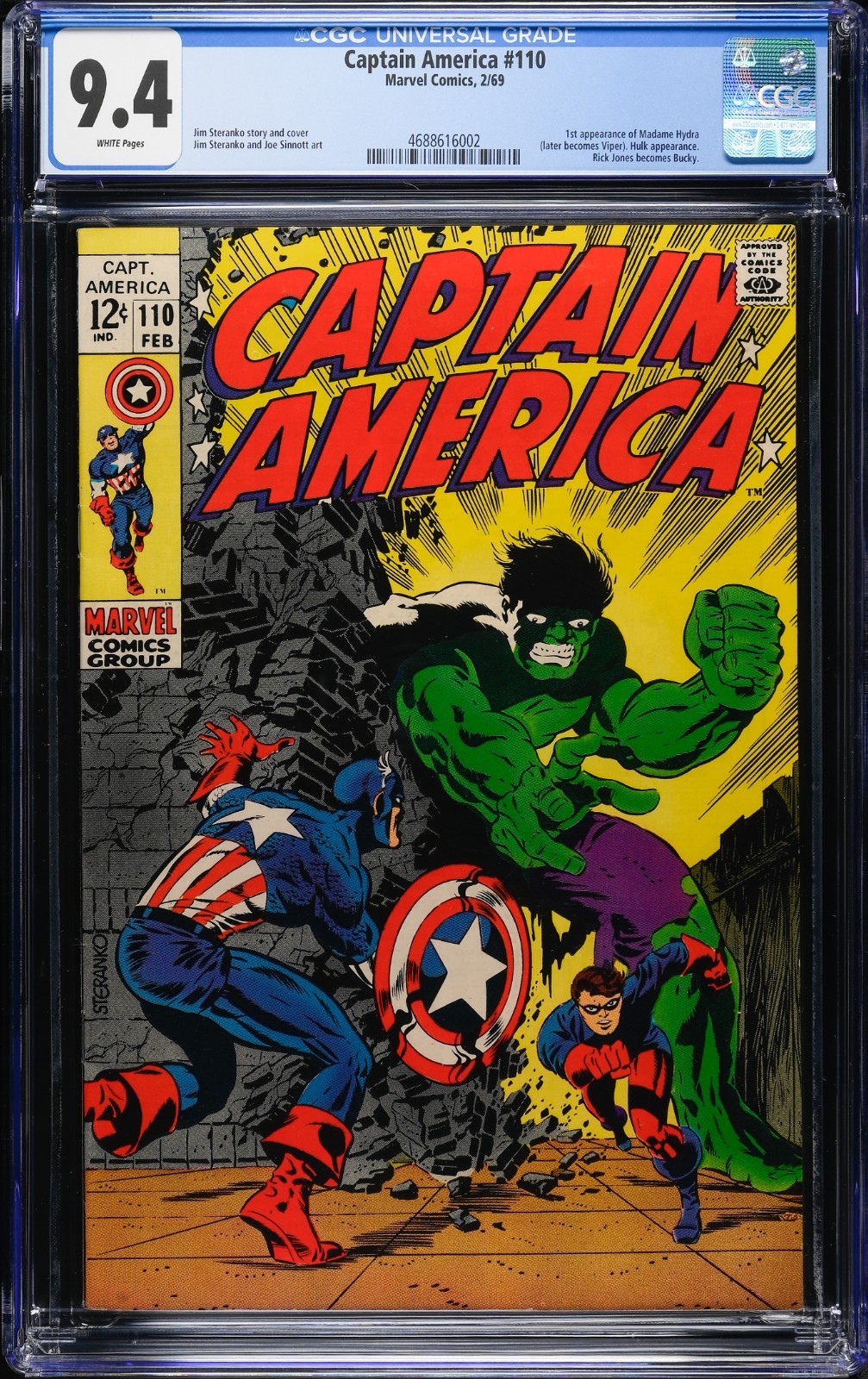 CAPTAIN AMERICA #110 CGC 9.4 1ST MADAME HYDRA HOT🔥KEY🗝️ PAGINE BIANCHE STERANKO!
