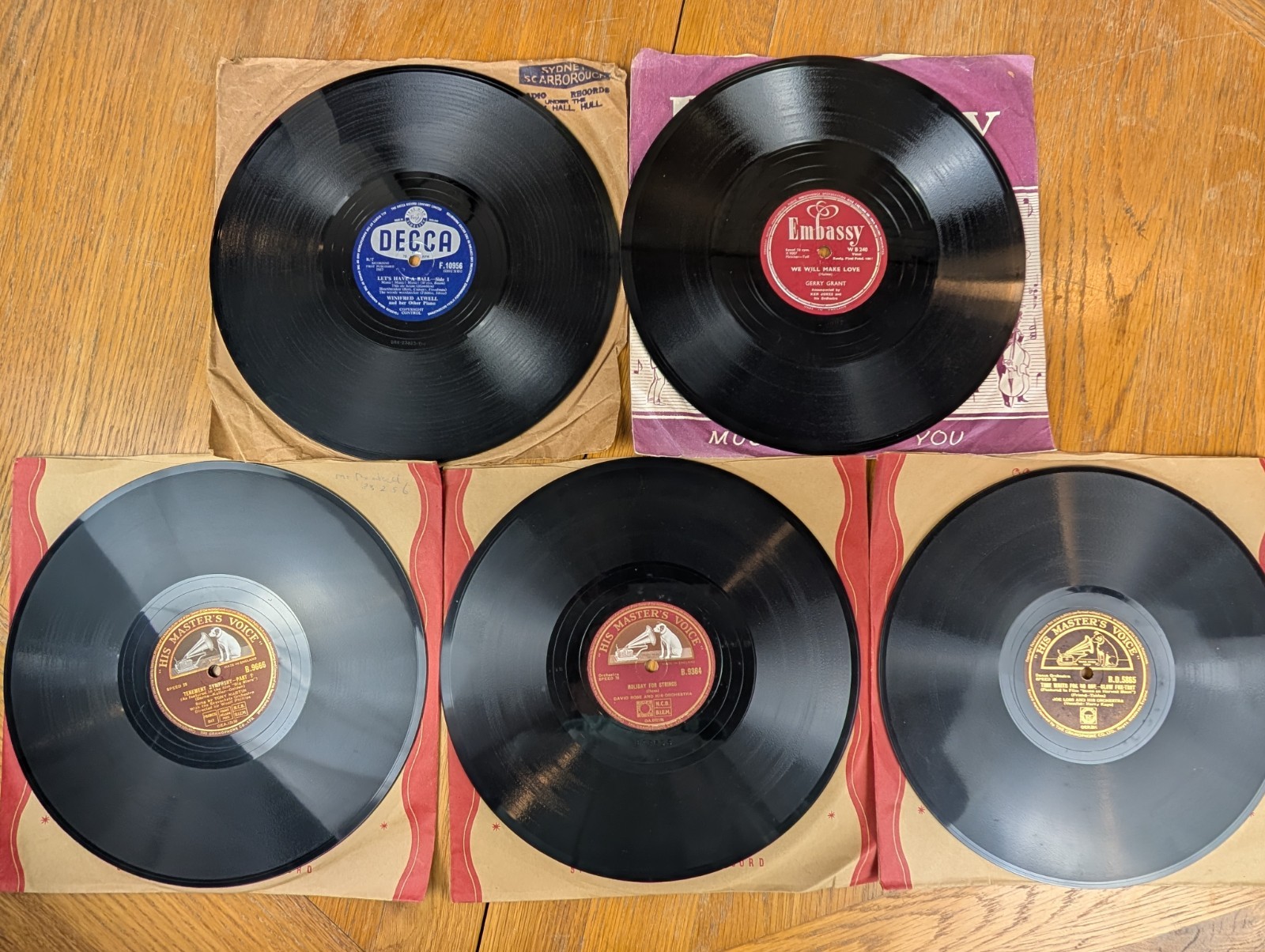 5x Vintage 78 RPM Shellac Records HMV Decca Embassy Atwell Joe Loss David Rose