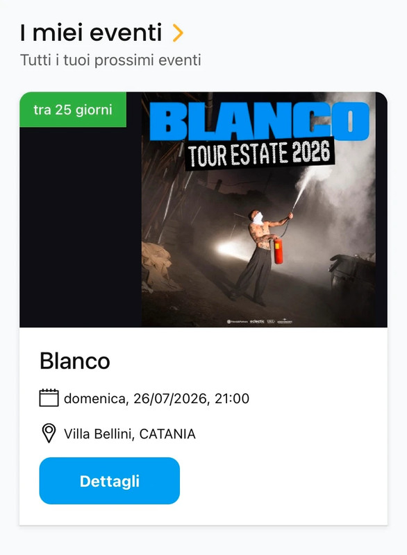 biglietto per Blanco, villa Bellini, 26 luglio