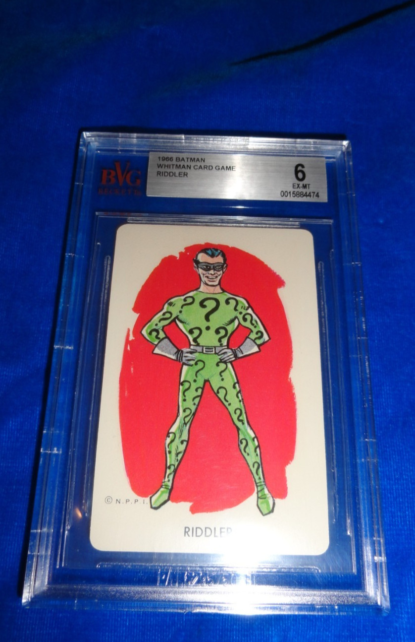 Carta da gioco vintage 1966 Whitman RIDDLER Batman Rookie N.P.P.I. BVG 6 EX-MT