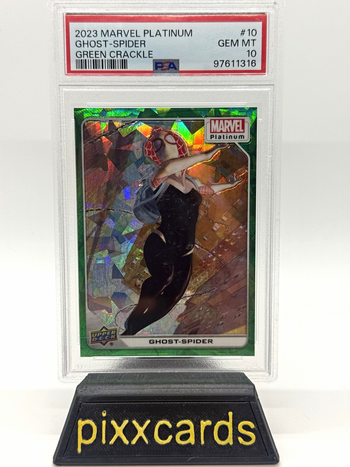 Upper Deck 2023 Marvel Platinum Ghost-Spider #10 Green Crackle PSA 10 43/99 