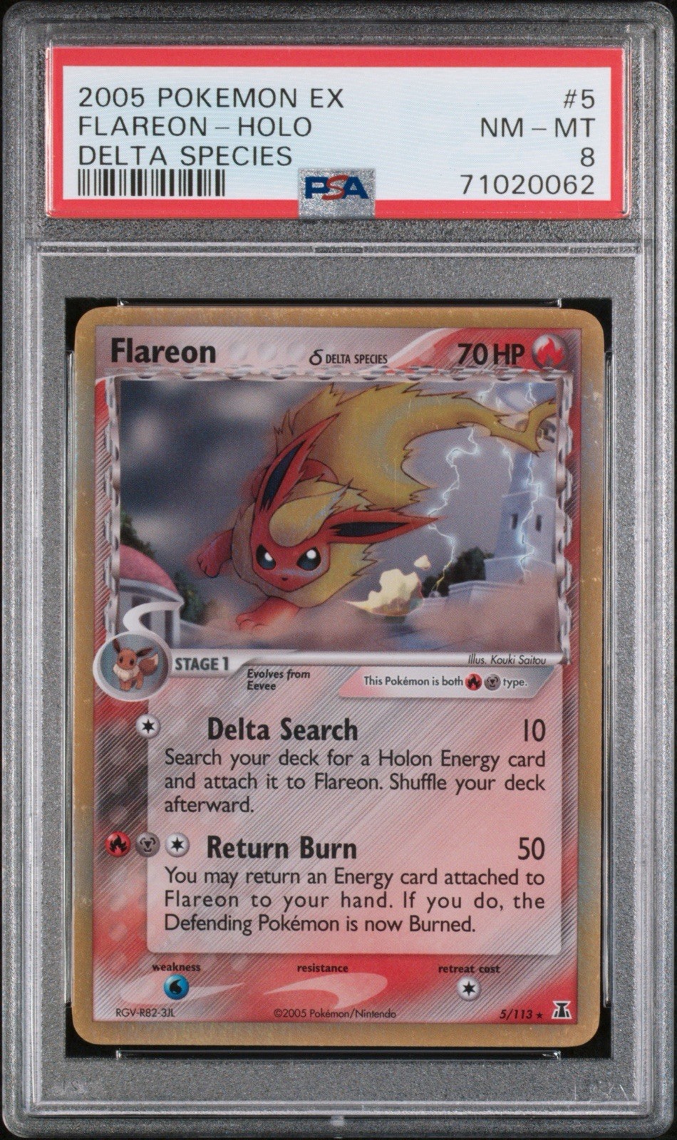 2005 POKEMON EX DELTA SPECIE #5 FLAREON-HOLO DELTA SPECIE PSA 8