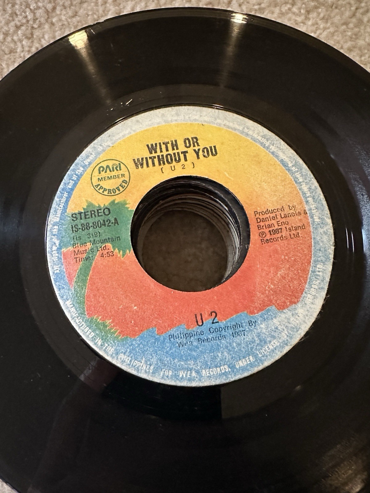 U2 45 rpm Philippines 7" With Or Without You