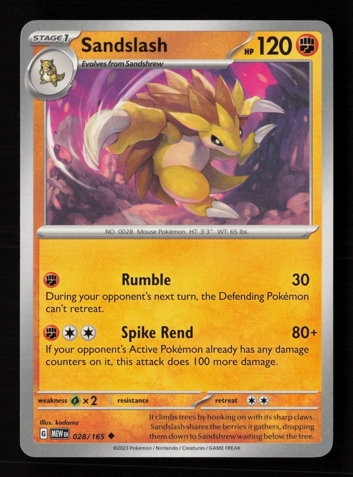 Carta Pokemon Sandslash 028/165 Scarlatto e Viola 151