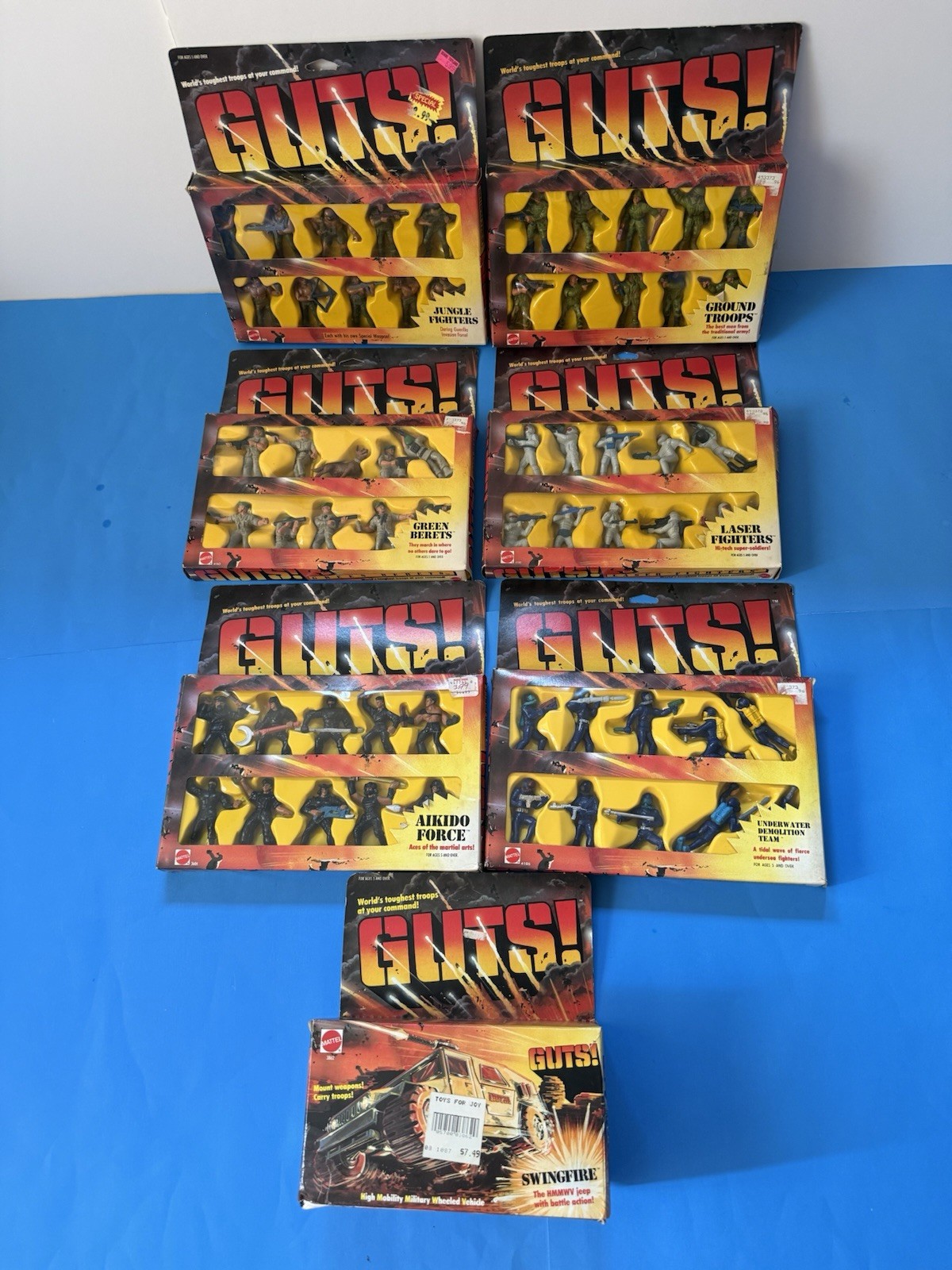 Set 6 Mattel BUONI! Figurine Militari +Jeep Swingfire 1986-7 nuove con scatola set soldatini