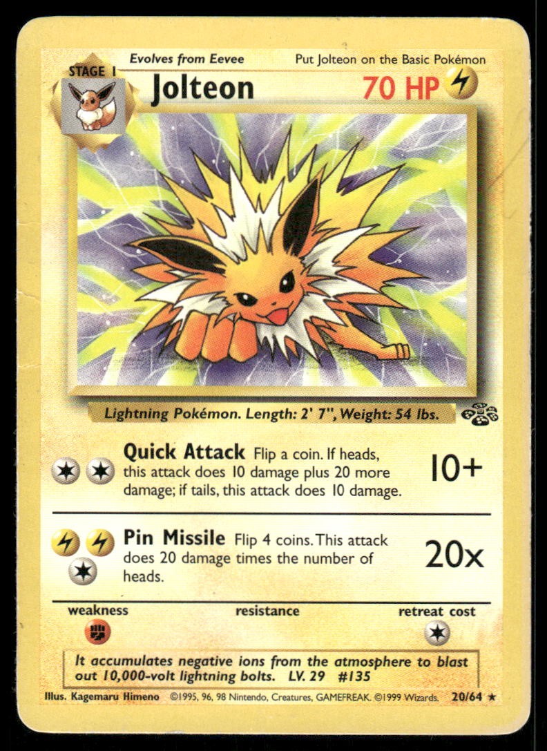 Pokemon Cards Jolteon 20/64 Unlimited Jungle Rare MP *2