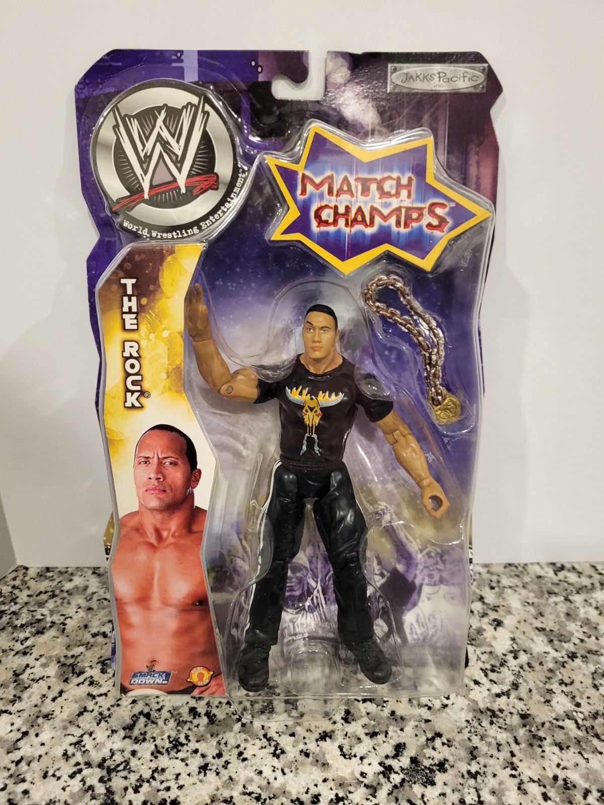The Rock Match Champs 2002 WWE Jakks WWF MOC NUOVO