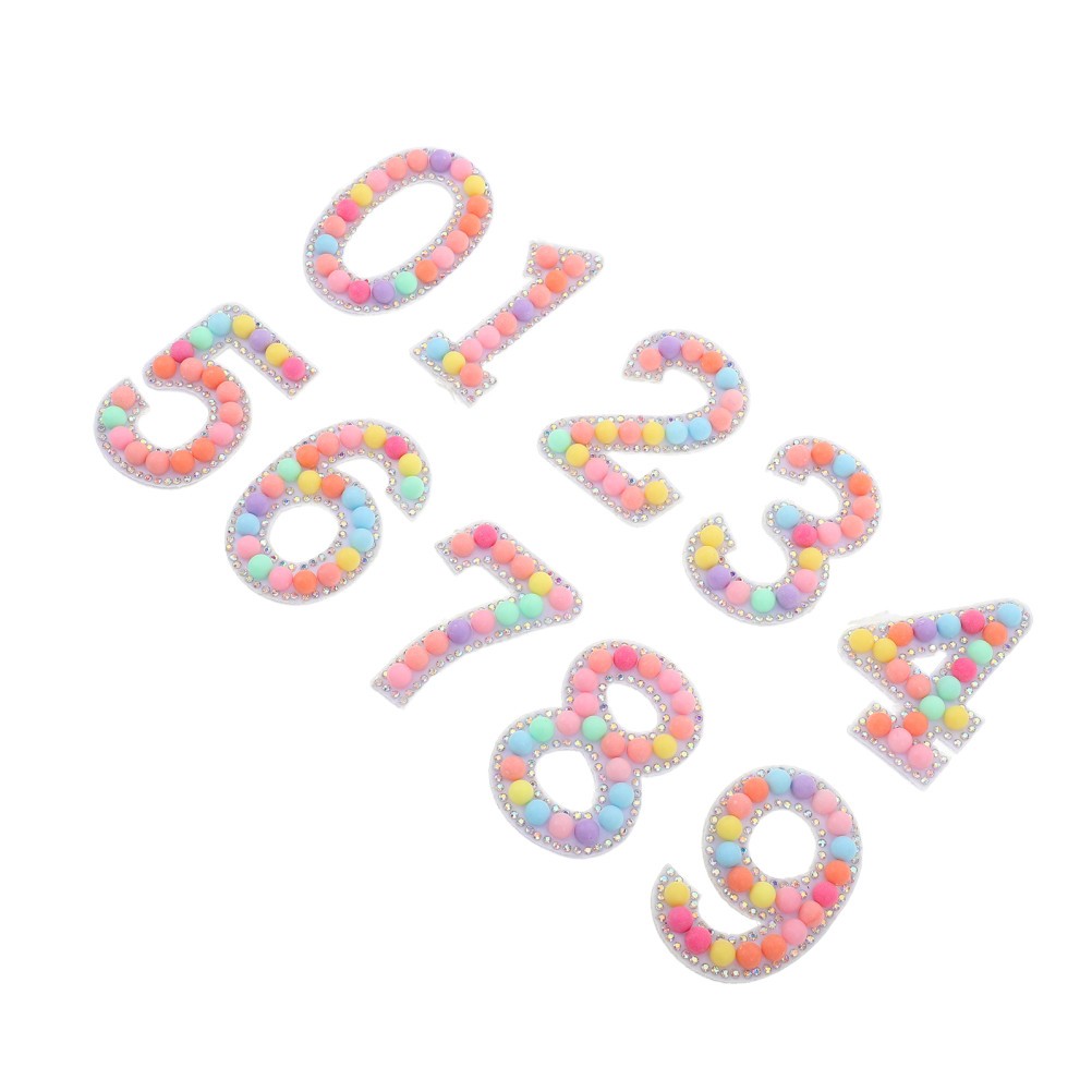 30 pcs Iron On Number Applique: 0-9 Number Patch with Pearl & Rhinestone for