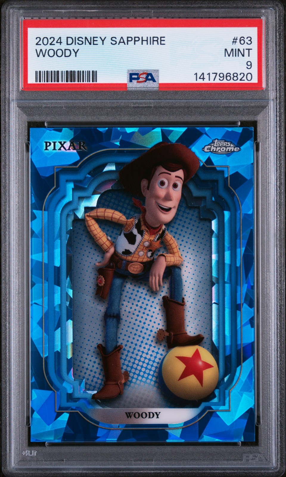 2024 TOPPS CHROME DISNEY EDIZIONE ZAFFIRO #63 WOODY PSA 9