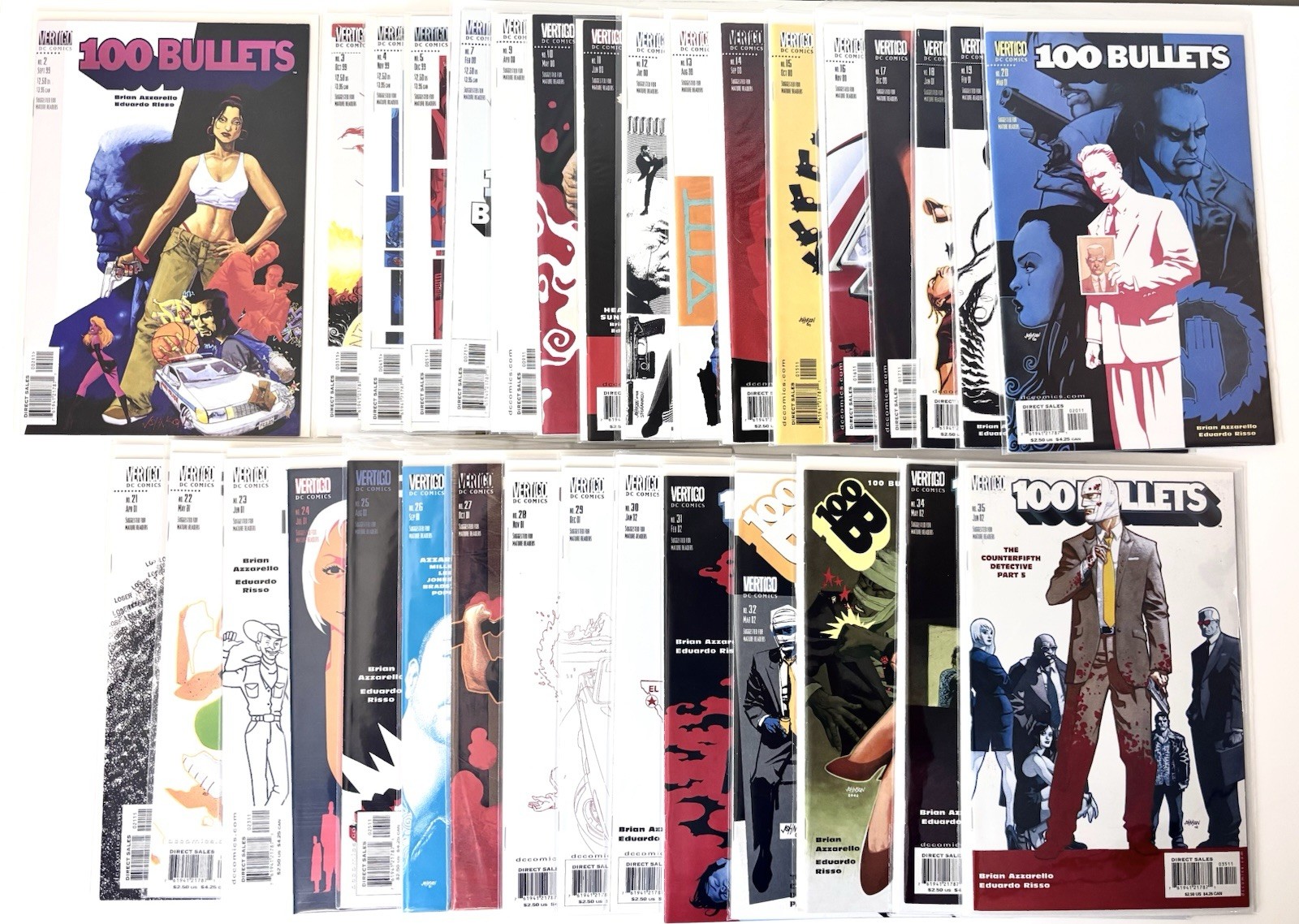 100 Bullets Comics#s 2-35 LOT RUN missing #6, 8 Azzerarello Crime UNREAD NM