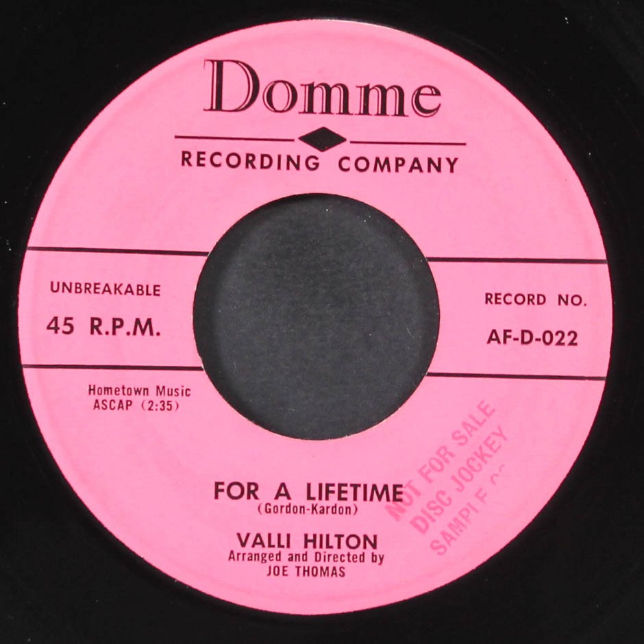 VALLI HILTON: for a lifetime / runaround DOMME 7" Single 45 RPM