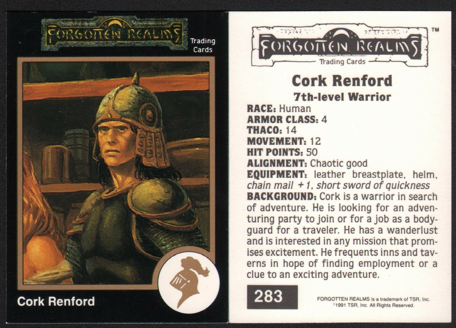 1991 TSR AD&D Gold Border Fantasy Art RPG Card #283 ~ Guerriero dei Regni Dimenticati