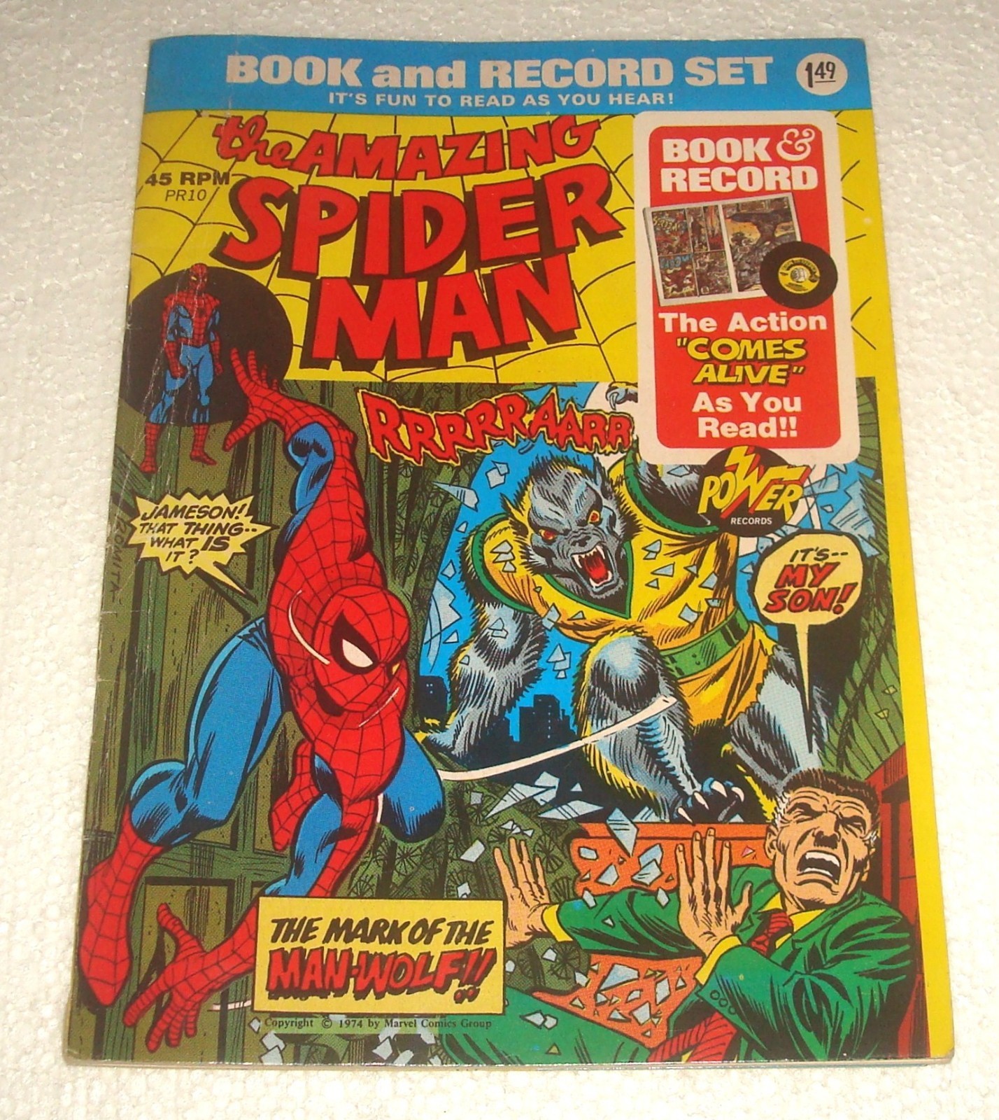 Amazing Spiderman Book & Record Set Il Marchio dell'Uomo-Lupo 1974 NO RECORD