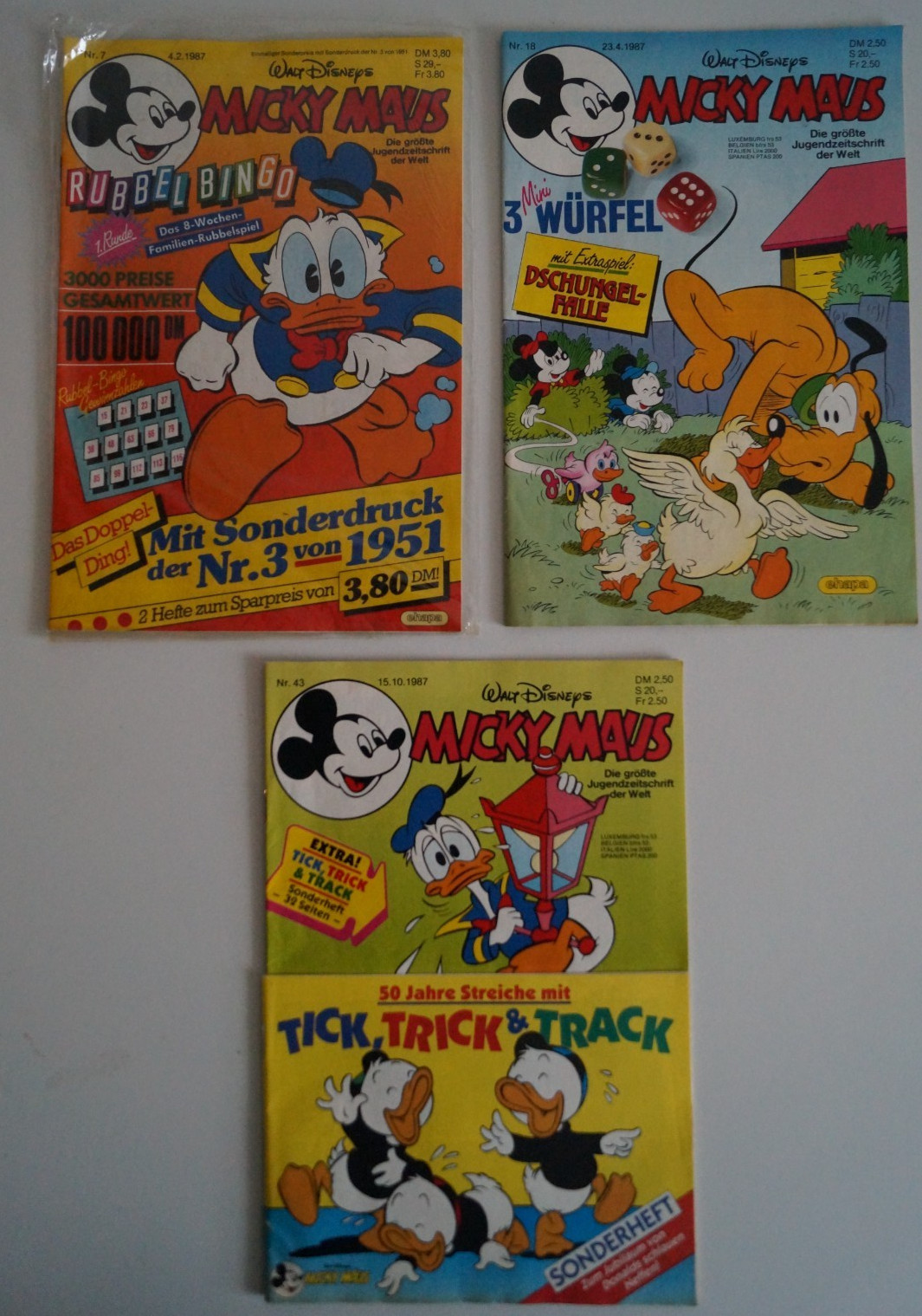 3 quaderni originali di Topolino del 1987 (n.7+18+43)--Vecchi-Usati