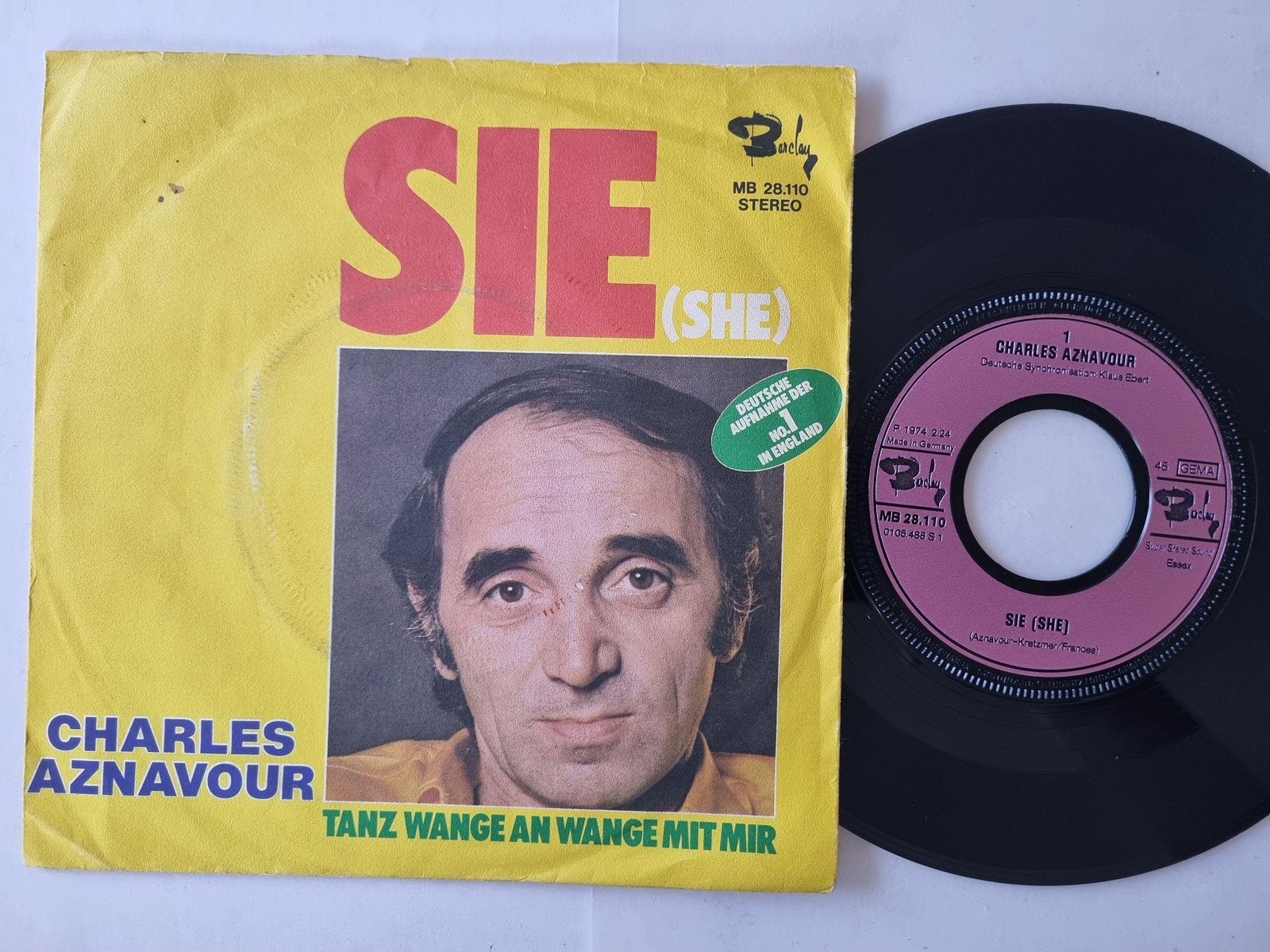 Charles Aznavour - Sie (She) 7'' Vinyl Germany SUNG IN GERMAN