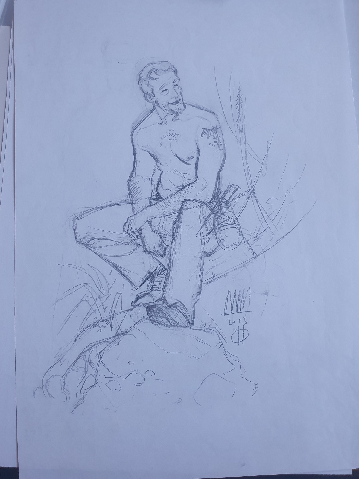 Dessin crayonné sur Feuille A4 de Roberto Ricci (homme torse nu)