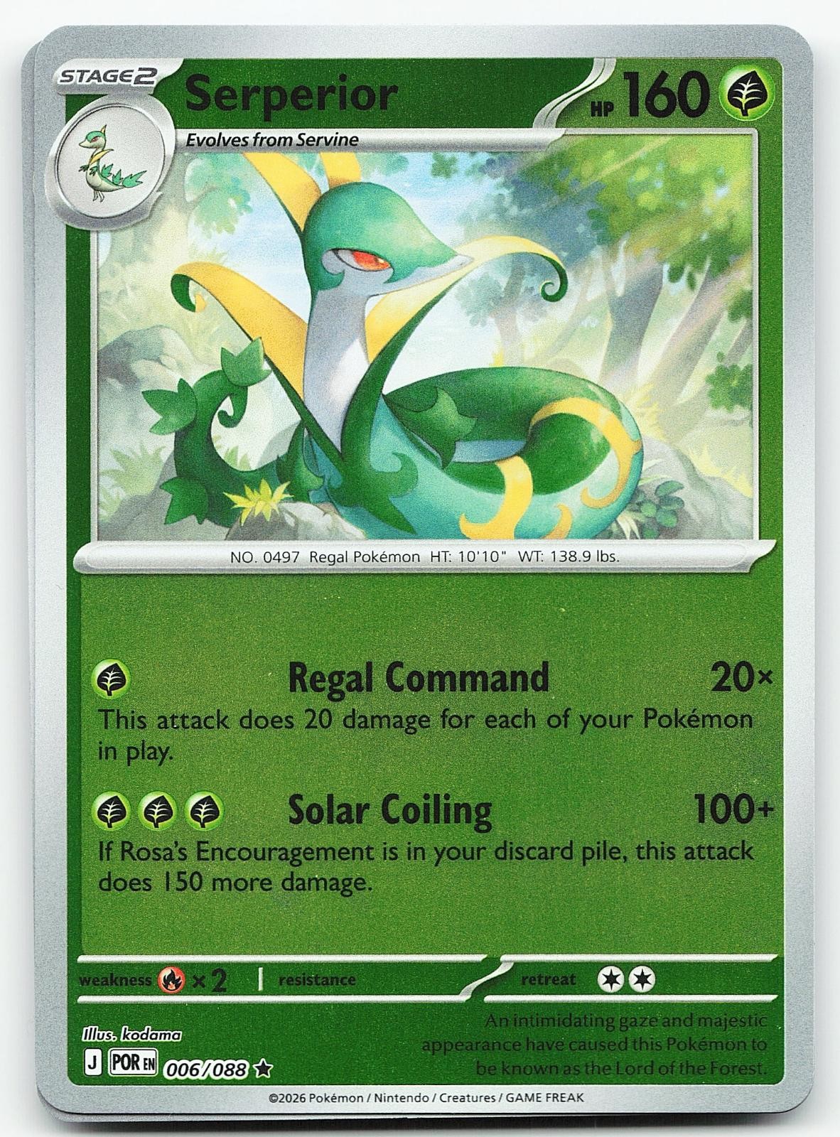 Pokemon Serperior 006/088 ordine perfetto raro reverse holo quasi nuovo