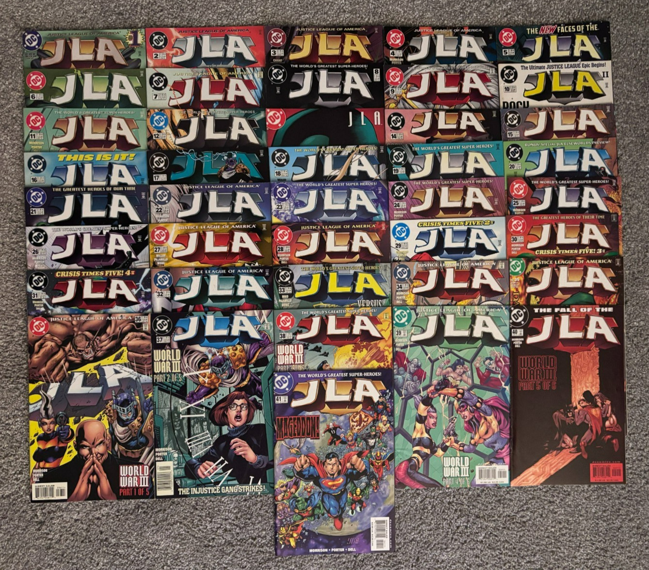 JLA # 1-41 Completo corsa consecutiva Grant Morrison LOTTO 1997 Borse e tavole nuove