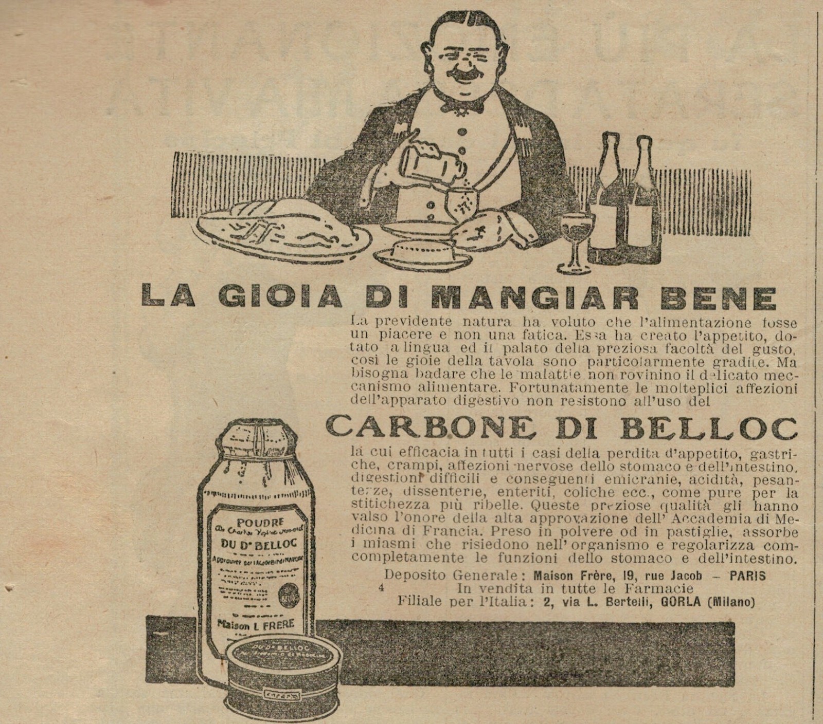 PUBBLICITA' ORIGINALE VINTAGE  DEL 1927 : CARBONE DI BELLOC , MAISON FRERE,PARIS