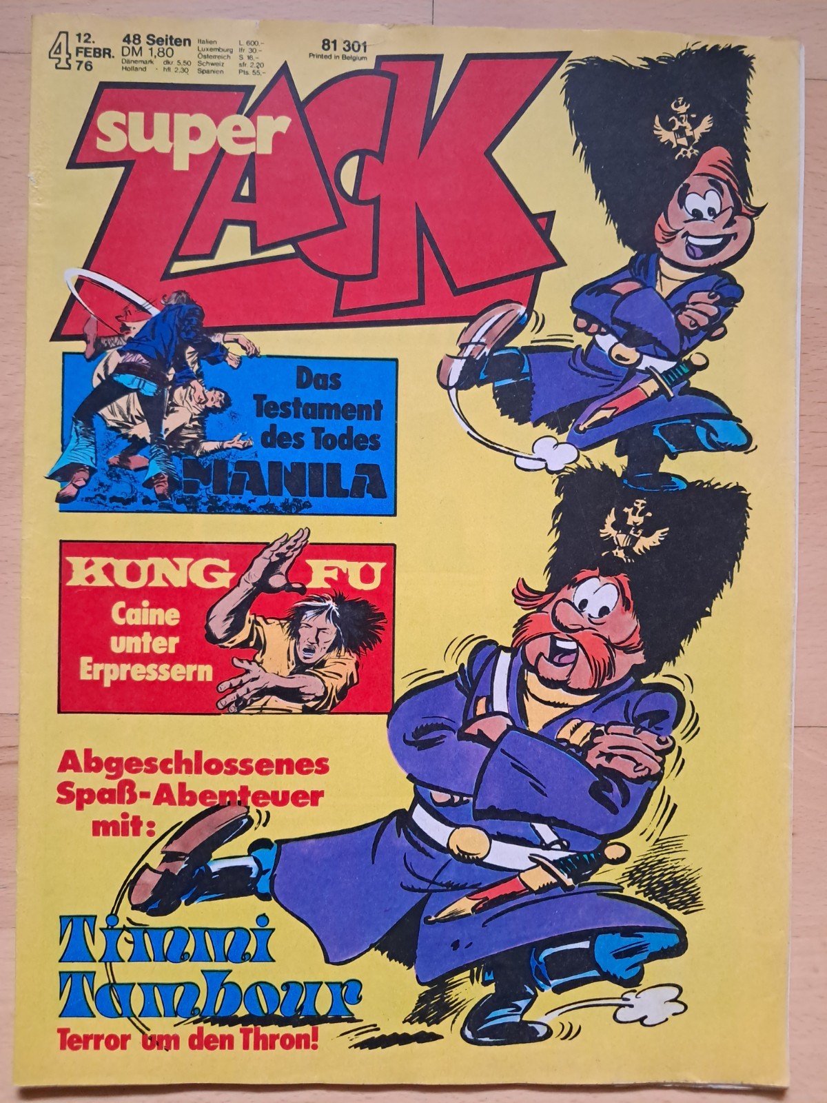 ZACK n.4 del 12.2.1976 Kung-Fu, Timmi Tambour, Manila, Cubitus - Z1-2 Corallo