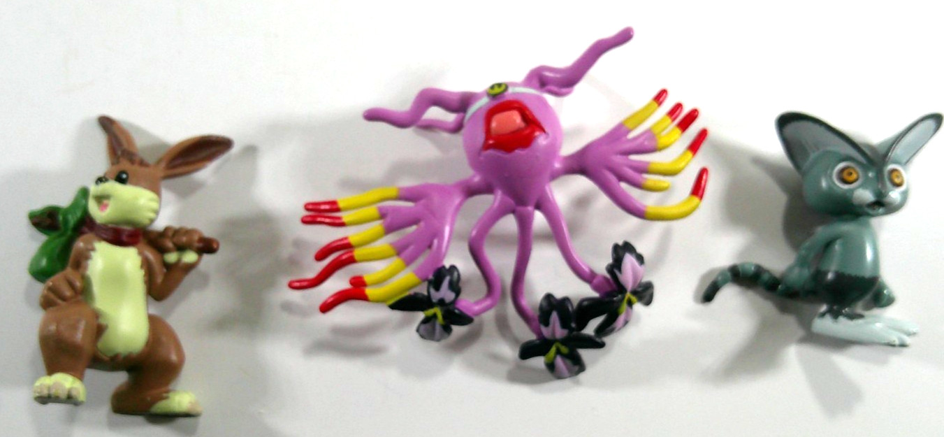 Vintage 3 Monster Rancher figure Happy Hare, Hopper ed Weeds TCDT Playmates giocattoli