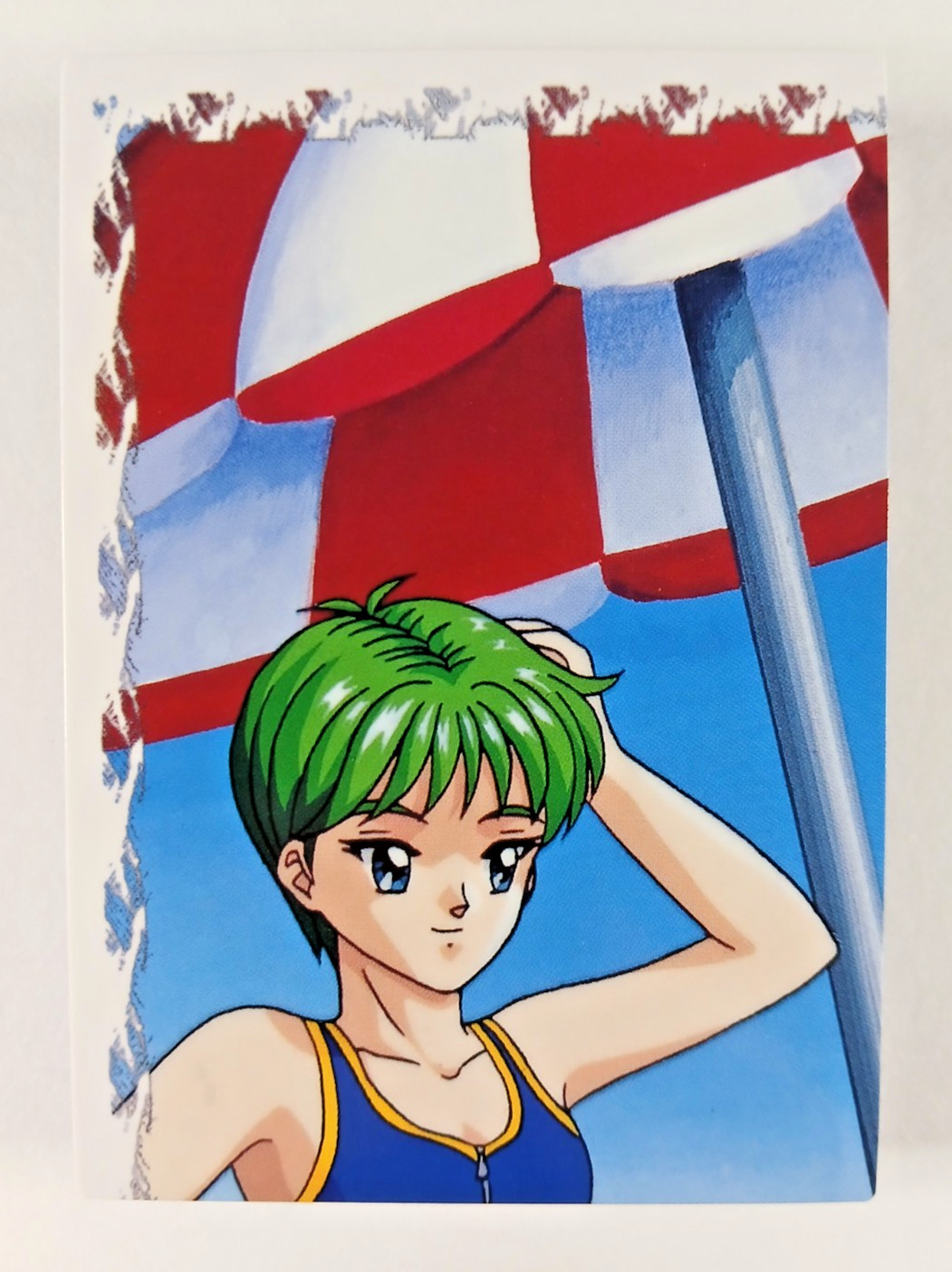 Costume da bagno Nozomi, in alto a sinistra #487 - Tokimeki Memorial card (1998 Konami) giapponese