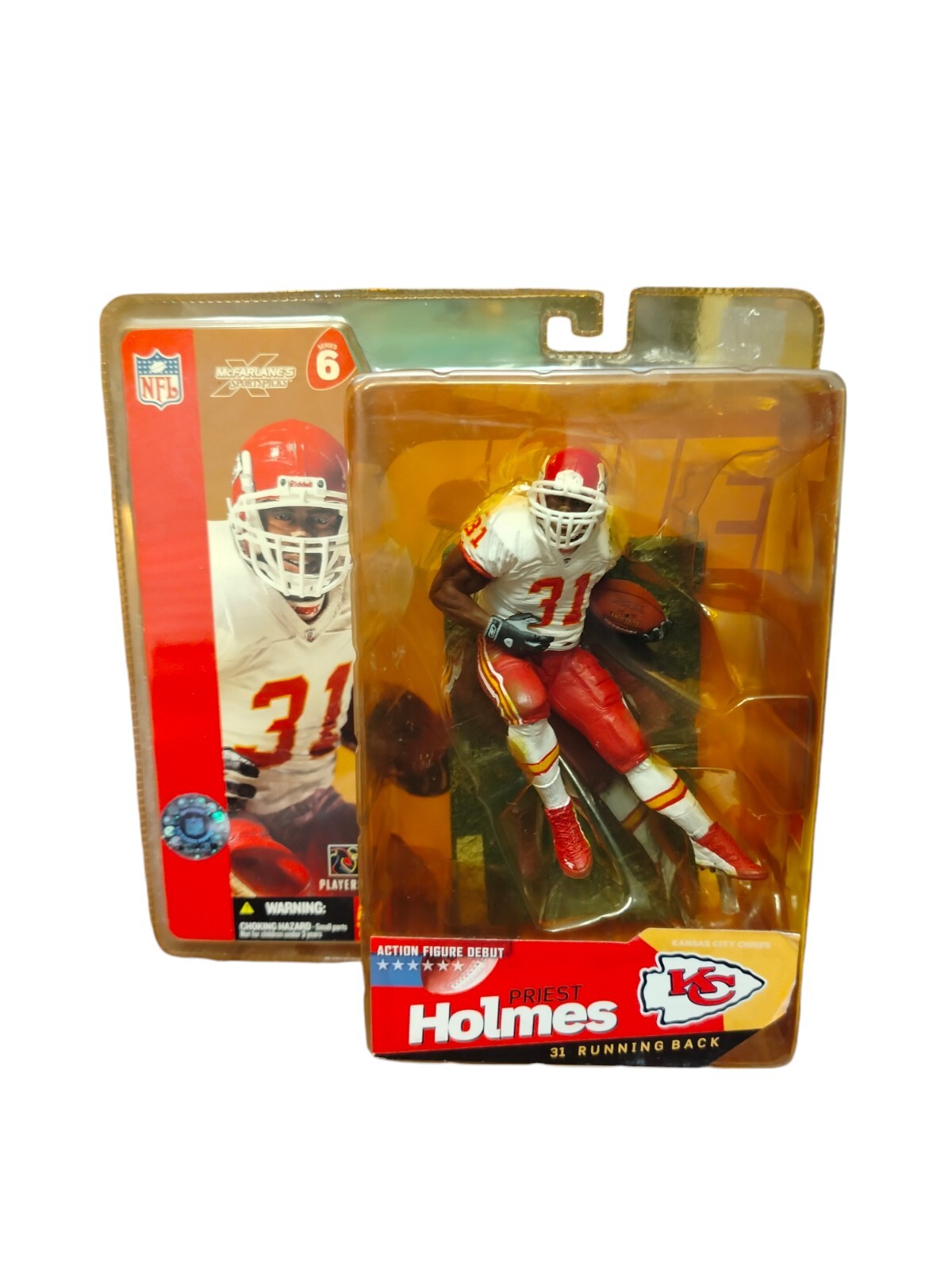 Figurina Priest Holmes McFarlane Toys Kansas City Chiefs rara variante maglia rossa
