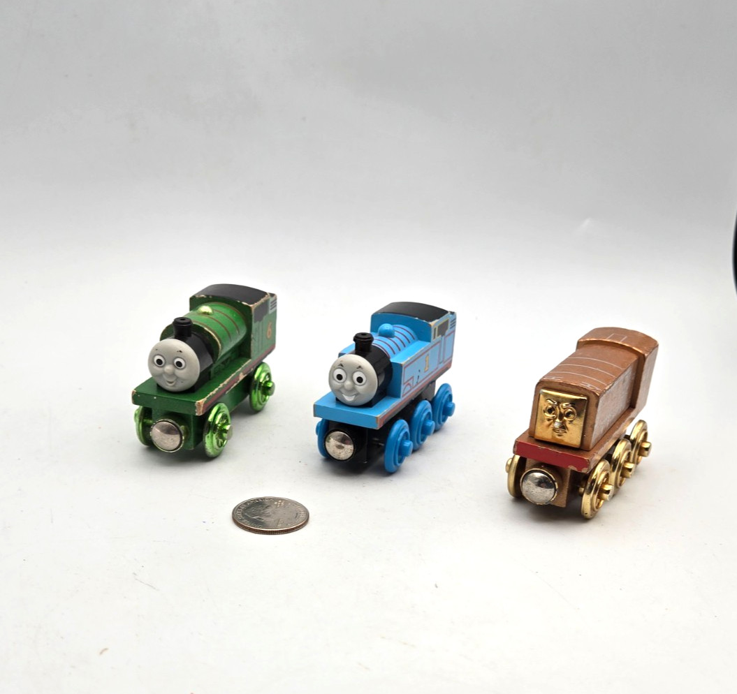 Thomas & Friends Wooden Railway Train Lot x3 Metallic Green Percy Bronze Diesel