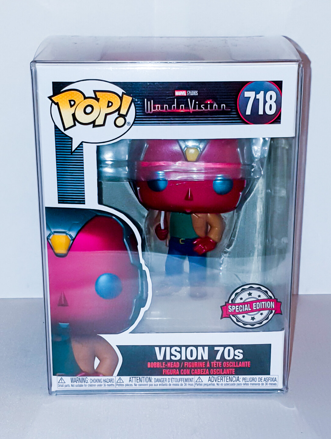 Marvel Wandavision Vision 70s Special Ed 718 Funko Pop Bobble-Head + Protector 