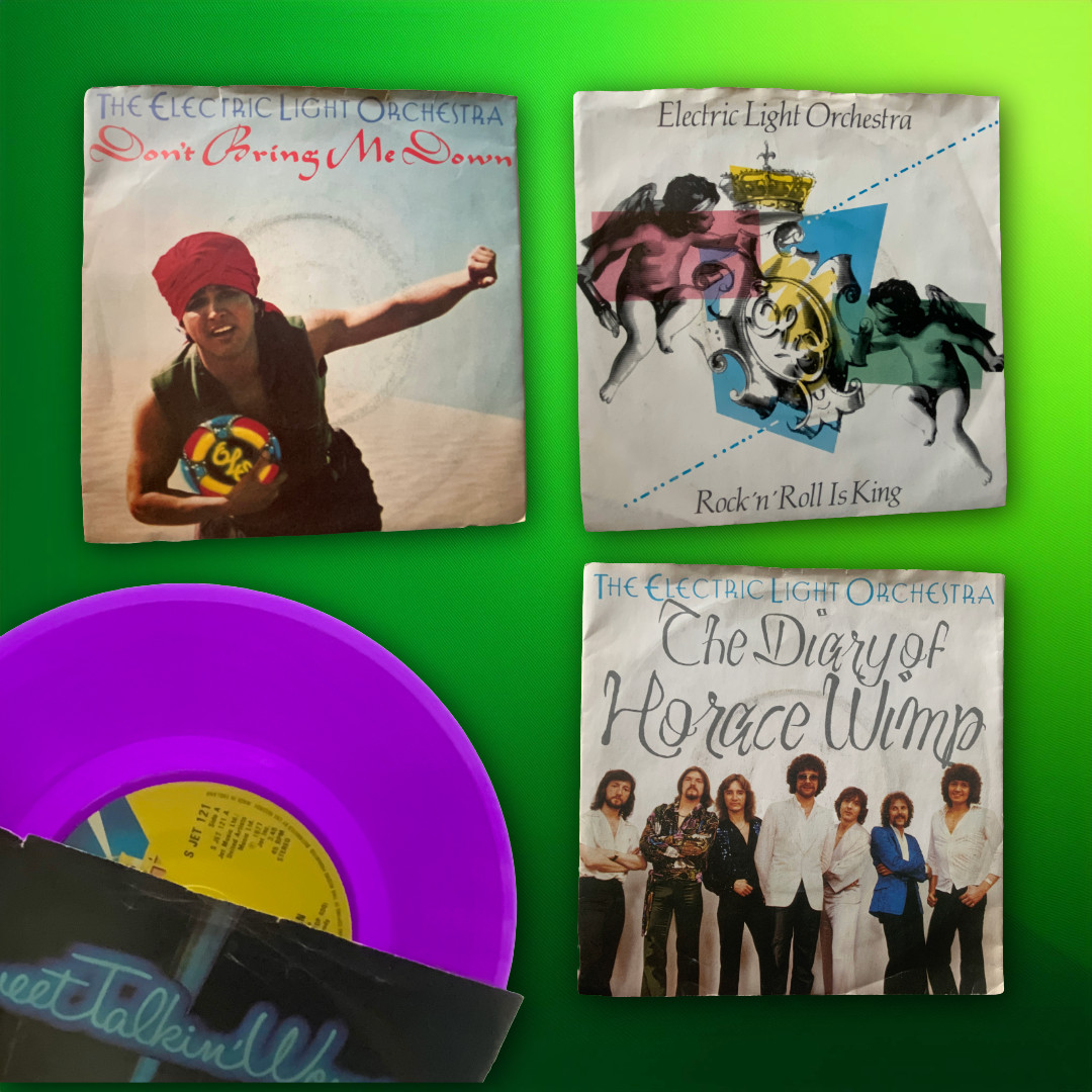 ELO –EX [4 x 7"] inc “Purple Vinyl” Sweet Talking woman Top Hits picture sleeves