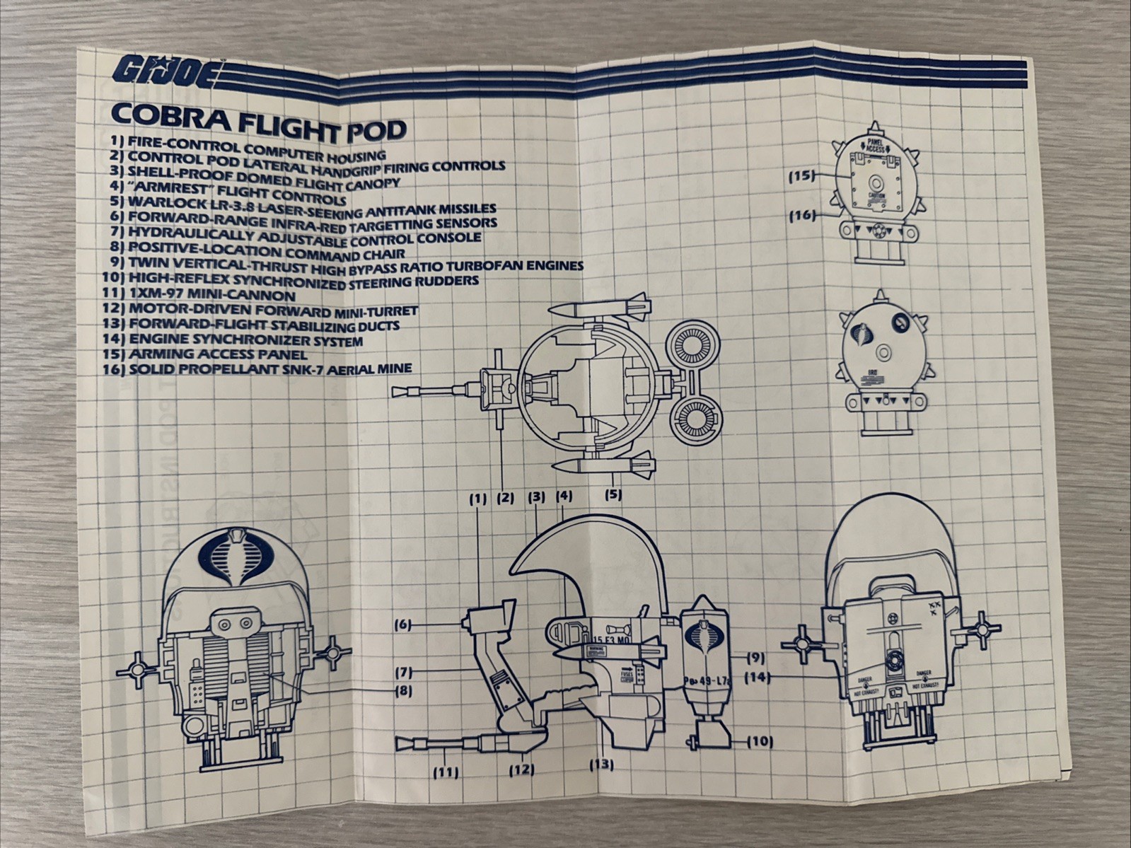 Gi Joe Cobra Flight Pod 1985 Istruzioni Blueprint ARAH